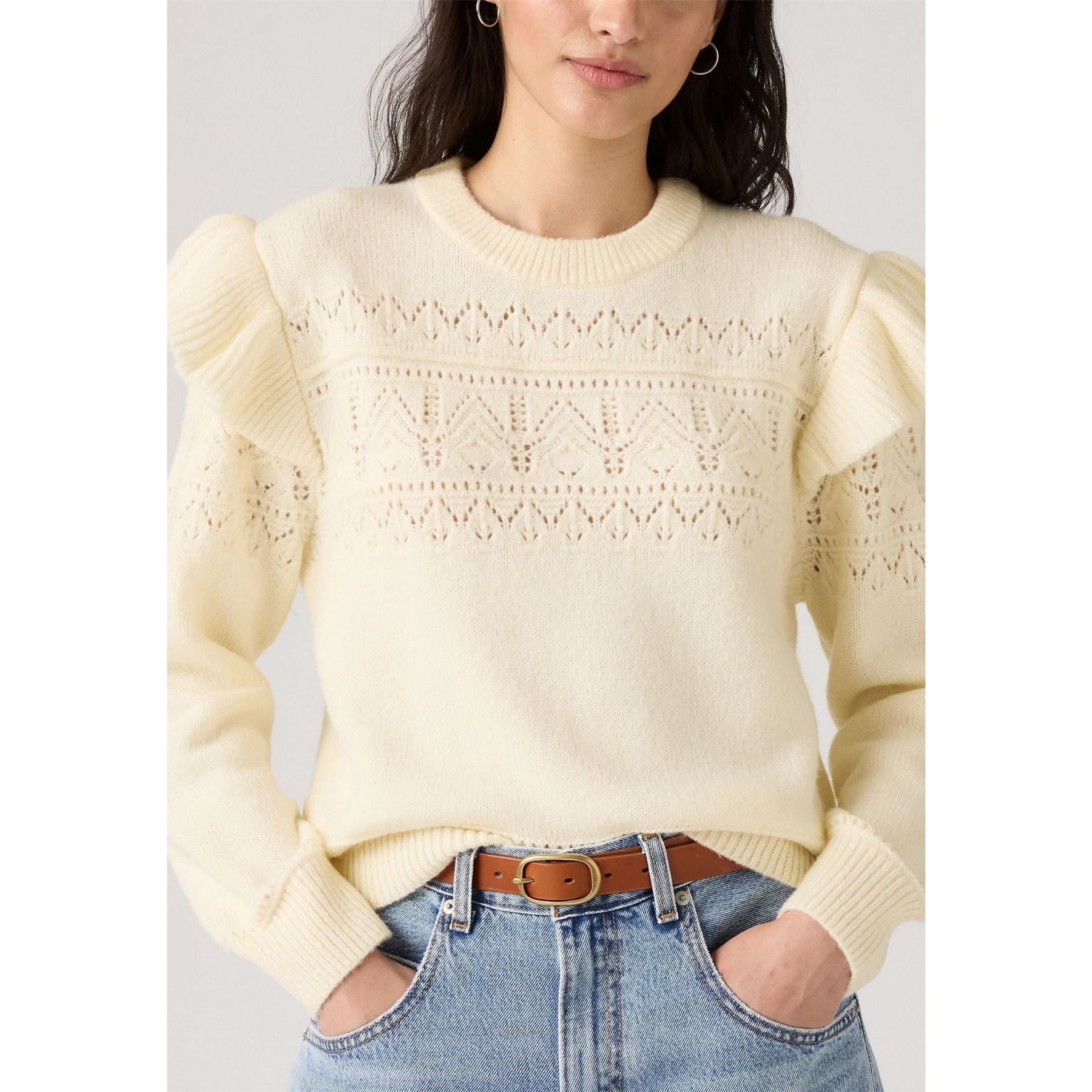 Levis Crew Neck Puff Sleeve Long Sleeve Sweater