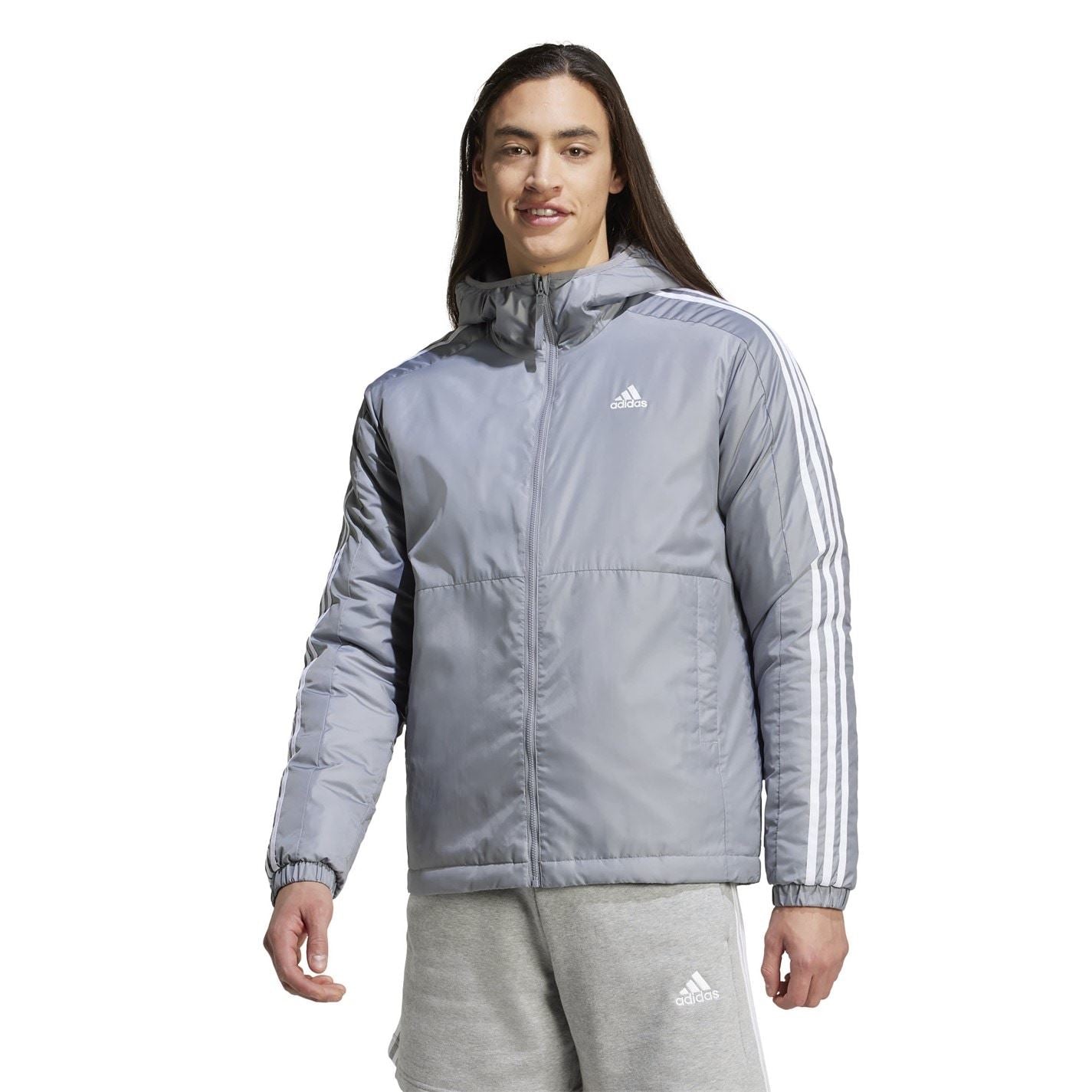 adidas Mens 3 Stripe Essential Hooded Jacket