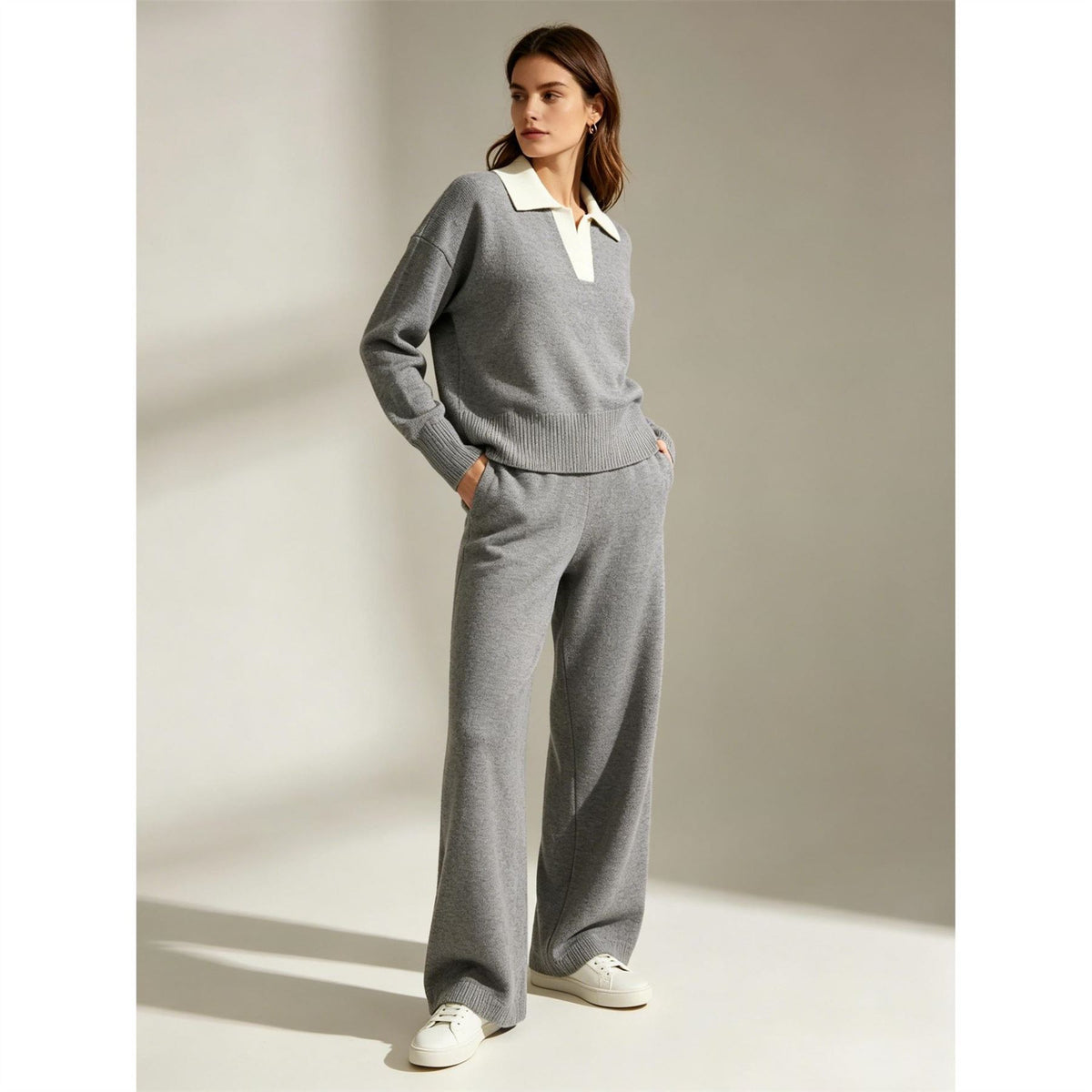 Miso V Neck Knit Long Sleeve Oversized Fit Top And Trouser Set