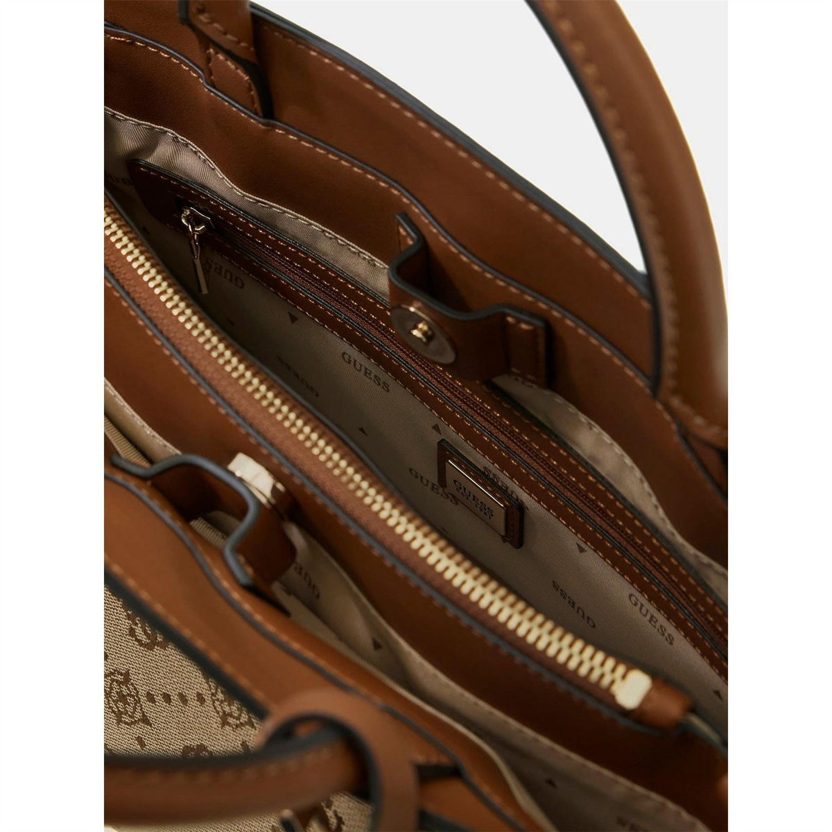 Guess Melinda All Over Logo Satchel with Gold Tone Hardware