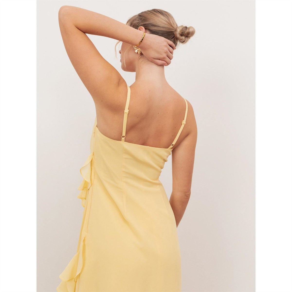 Anaya With Love With Love Recycled Butter Yellow Waterfall Ruffle Cowl Neck Cami Maxi Dress