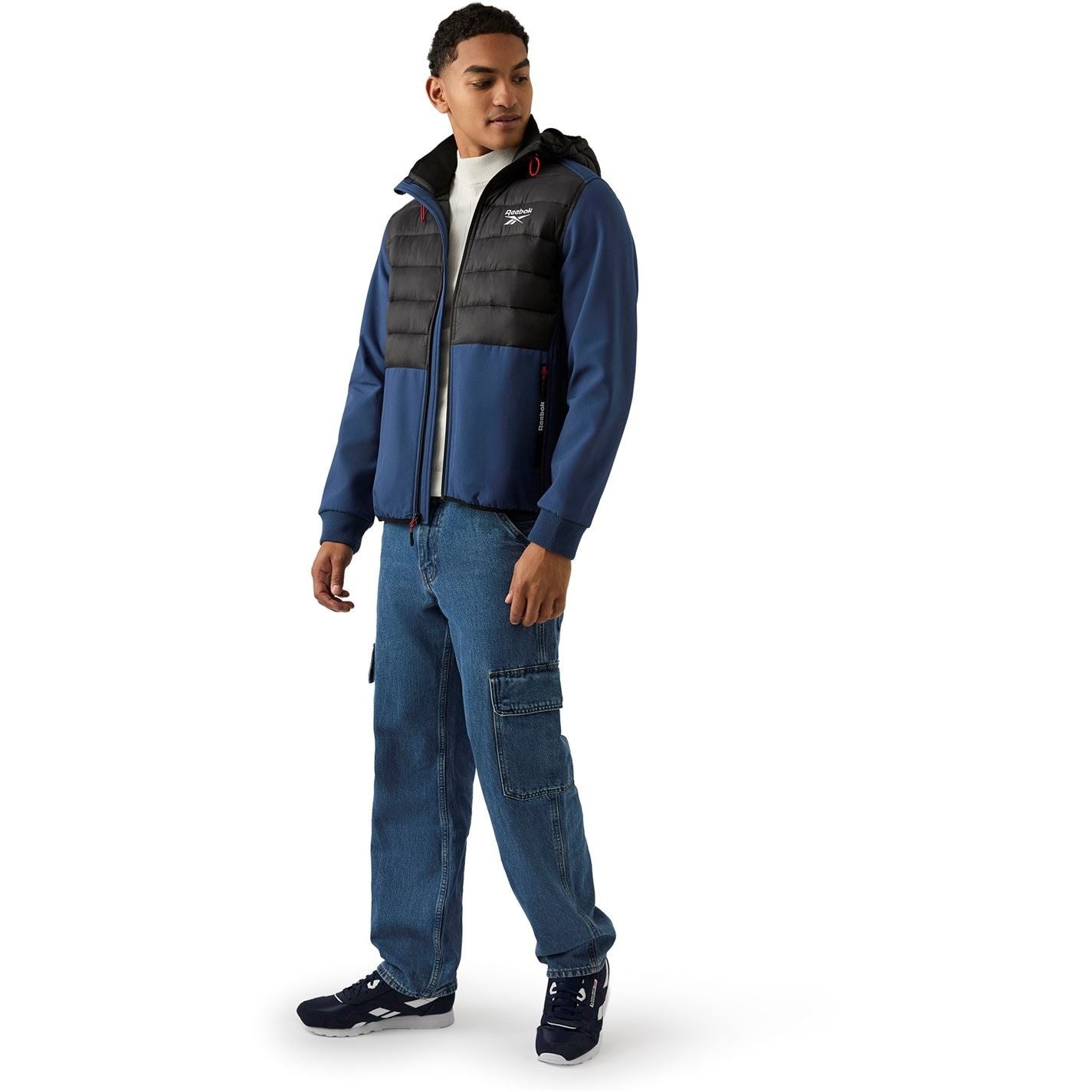 Reebok Solid Patterned Hooded Neck Ribbed Cuff Rain Jacket