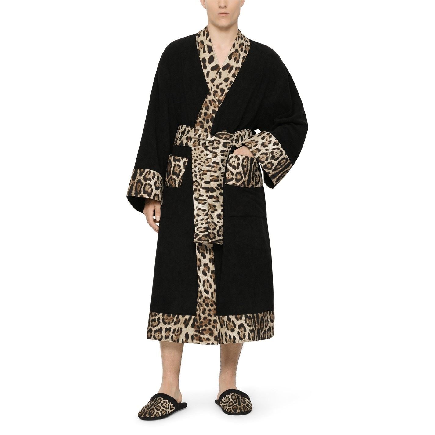 Dolce and Gabbana Casa Leopard Slippers   Black