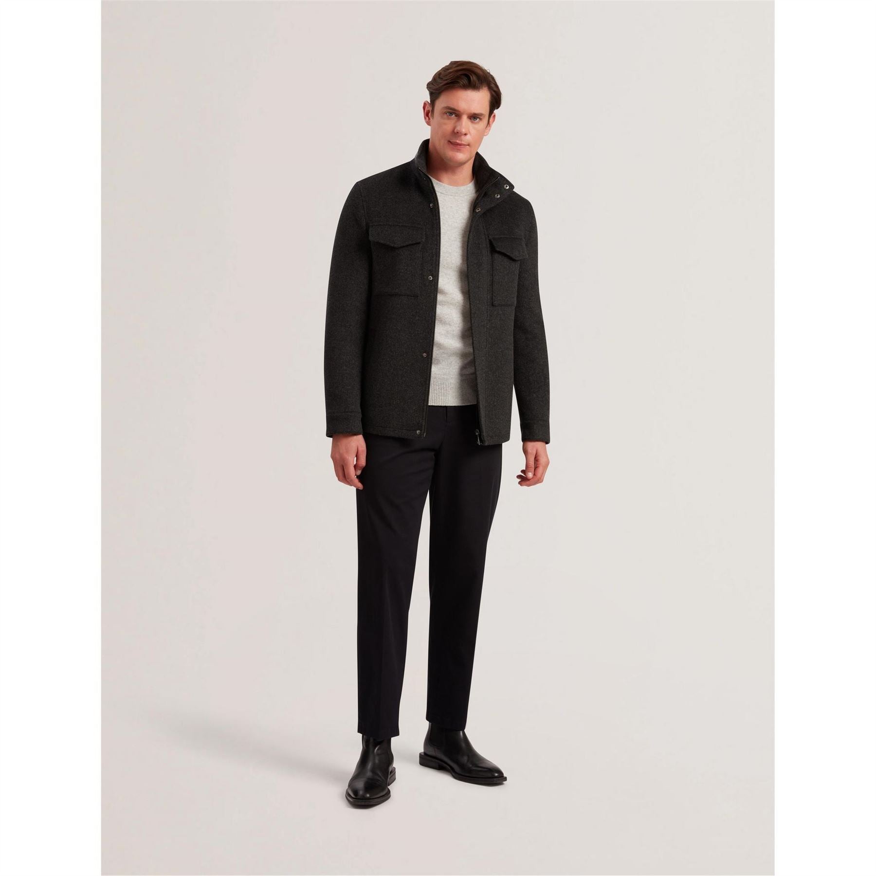 Ted Baker Solid Patterned Snap Button Flap Pocket Field Jacket