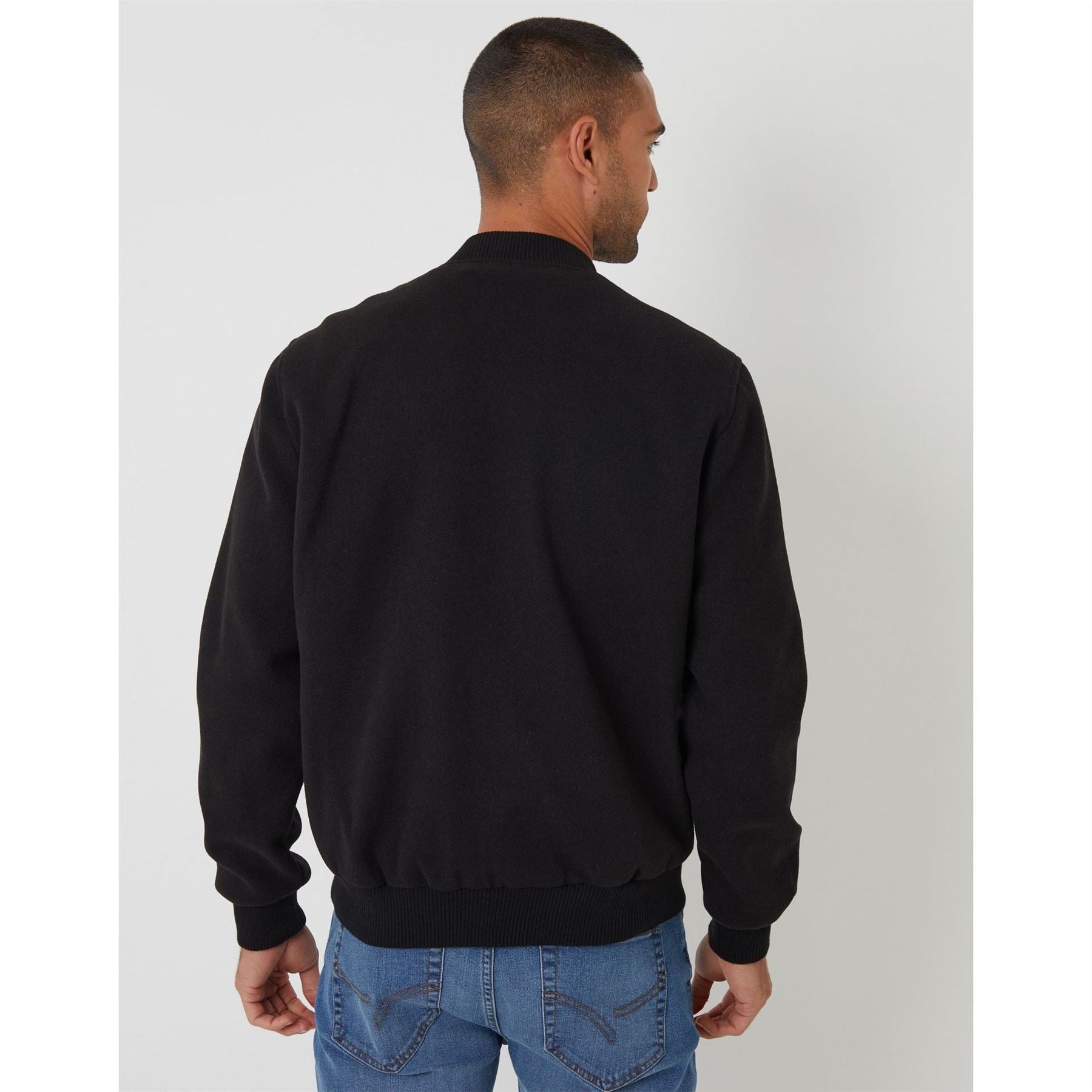 Threadbare Hama Solid Patterned Bomber Jacket with Ribbed Cuff