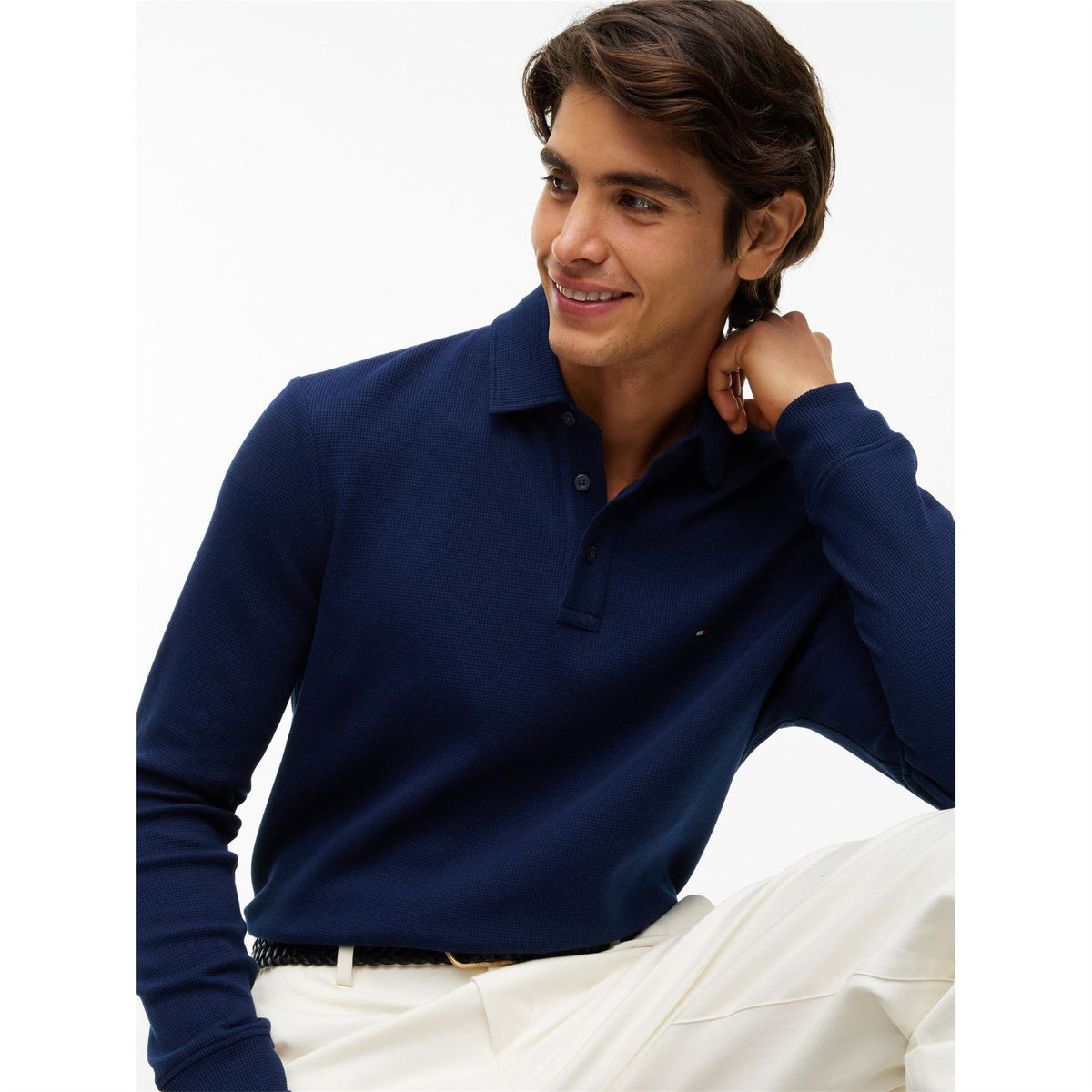 Tommy Hilfiger Waffle Cotton Long Sleeve Polo Shirt