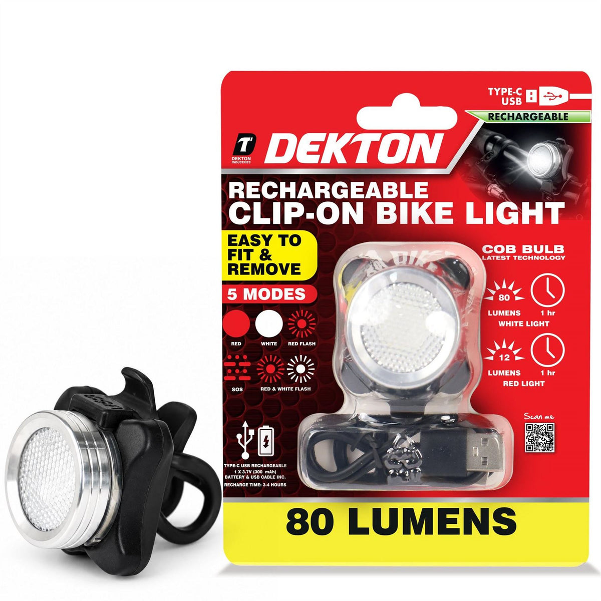 Dekton Rechargeable Clip On Bike Light