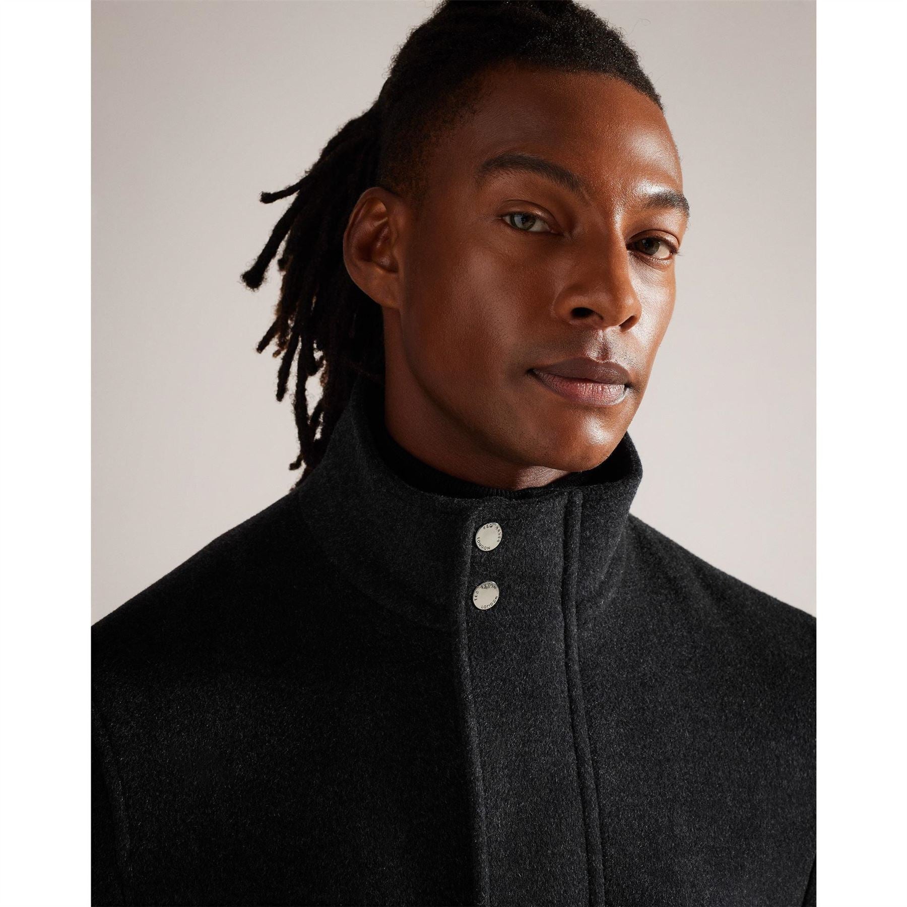Ted Baker Solid Patterned Snap Button High Neck Overcoat