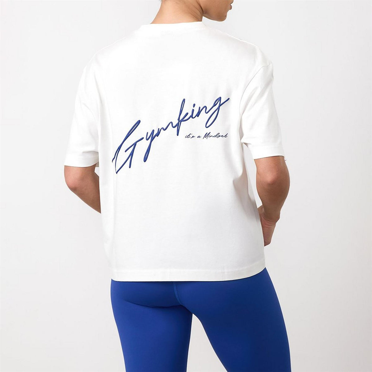 Gym King King Script Mindset Hip Length Bf Tee   Cream