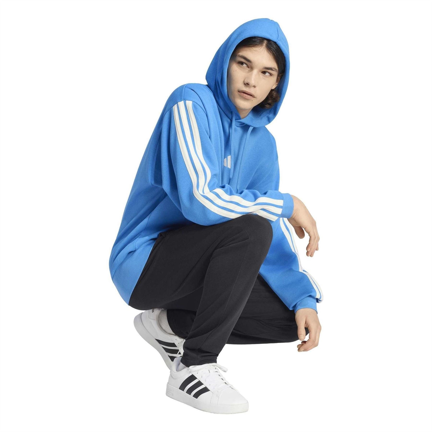 adidas 3 Stripes Fleece Over The Head Hoodie