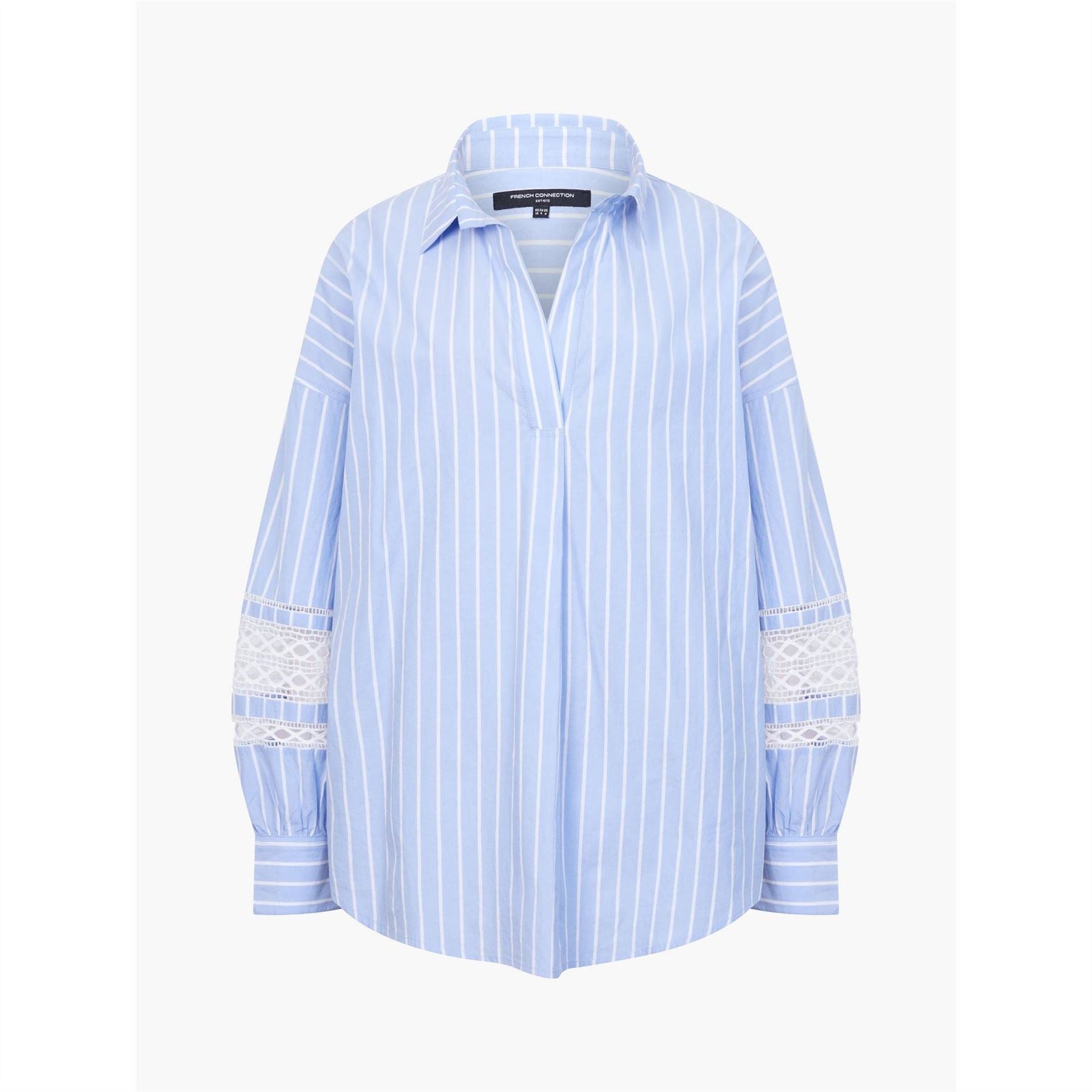French Connection Cambria Stripe Embroidered Long Sleeve Patterned Shirt