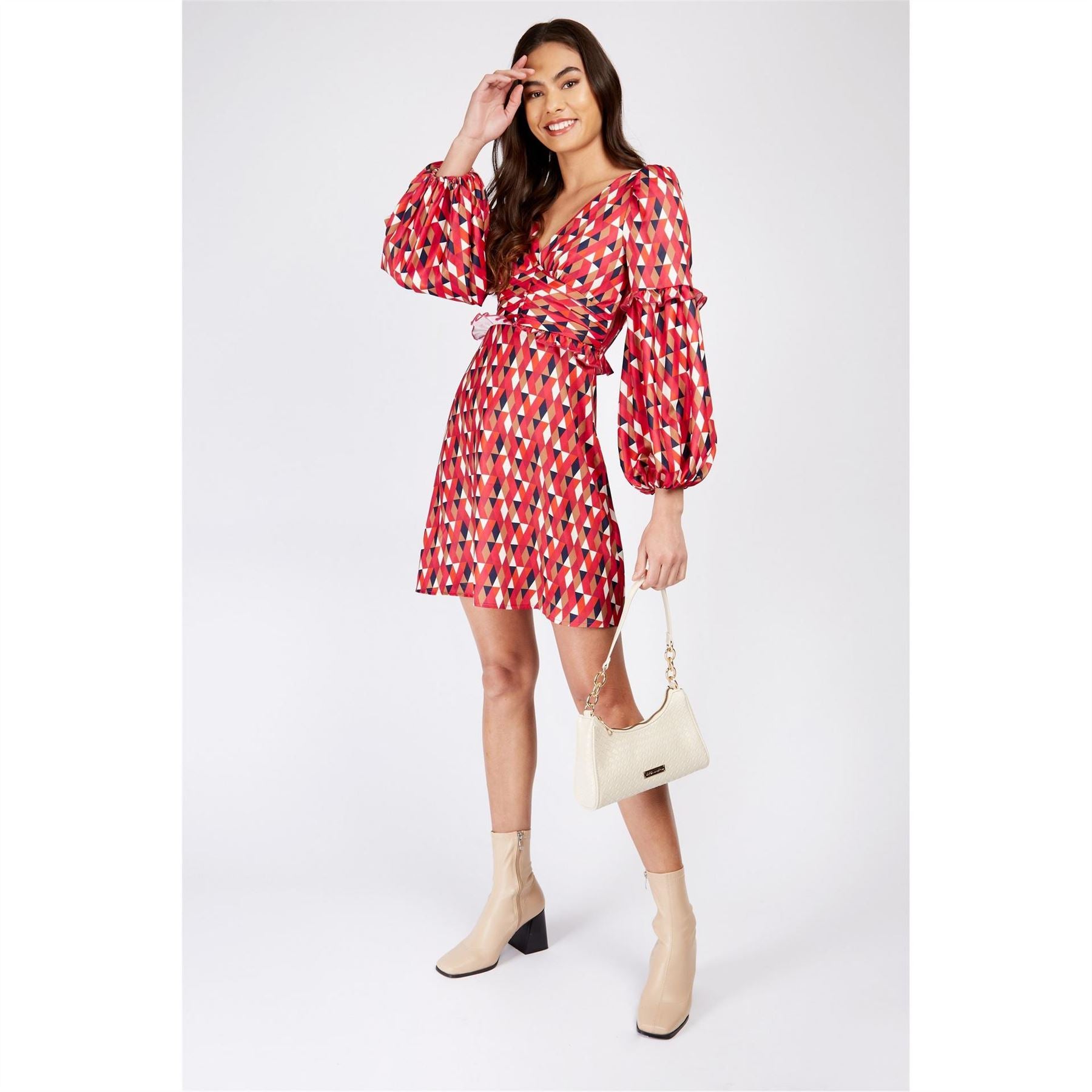 Little Mistress V-Neck Long Sleeve Mini Wrap Dress