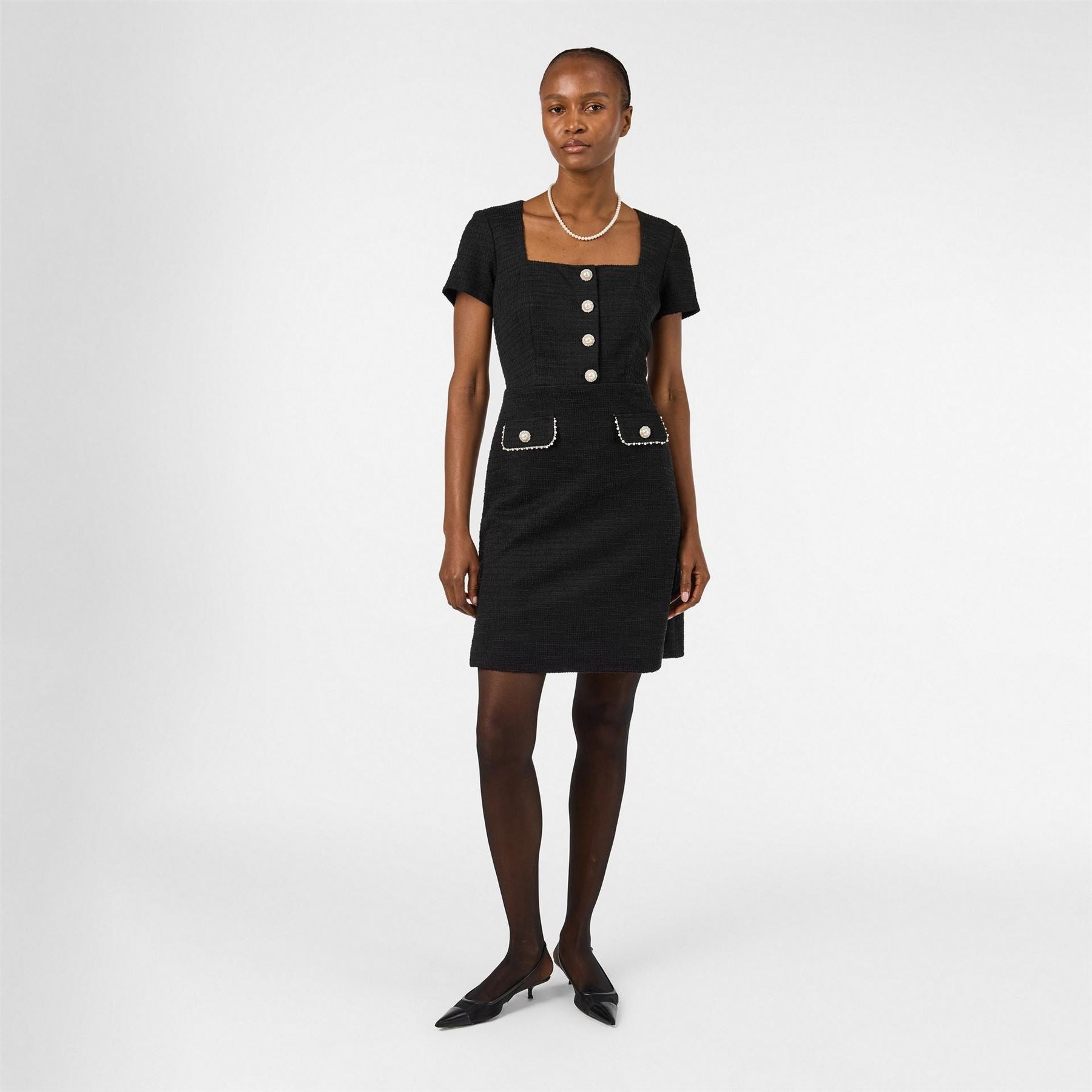 Karl Lagerfeld Tweed Crew Neck Short Sleeve Mini Dress