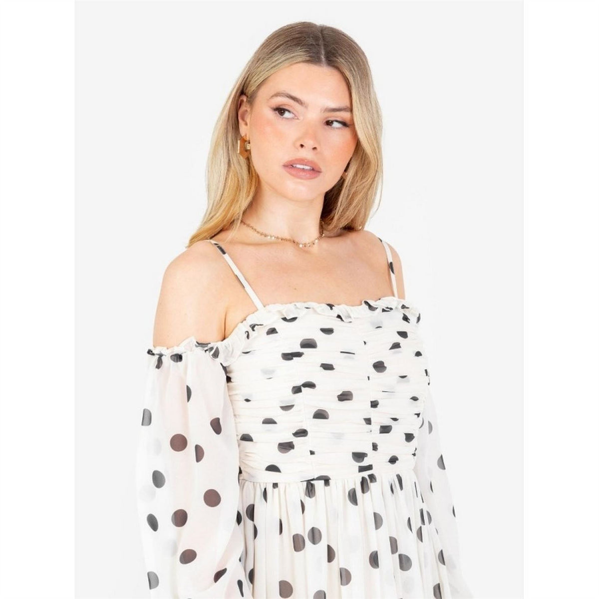 Anaya With Love With Love Recycled Polka Dot Bardot Maxi Sleeve Mini Dress
