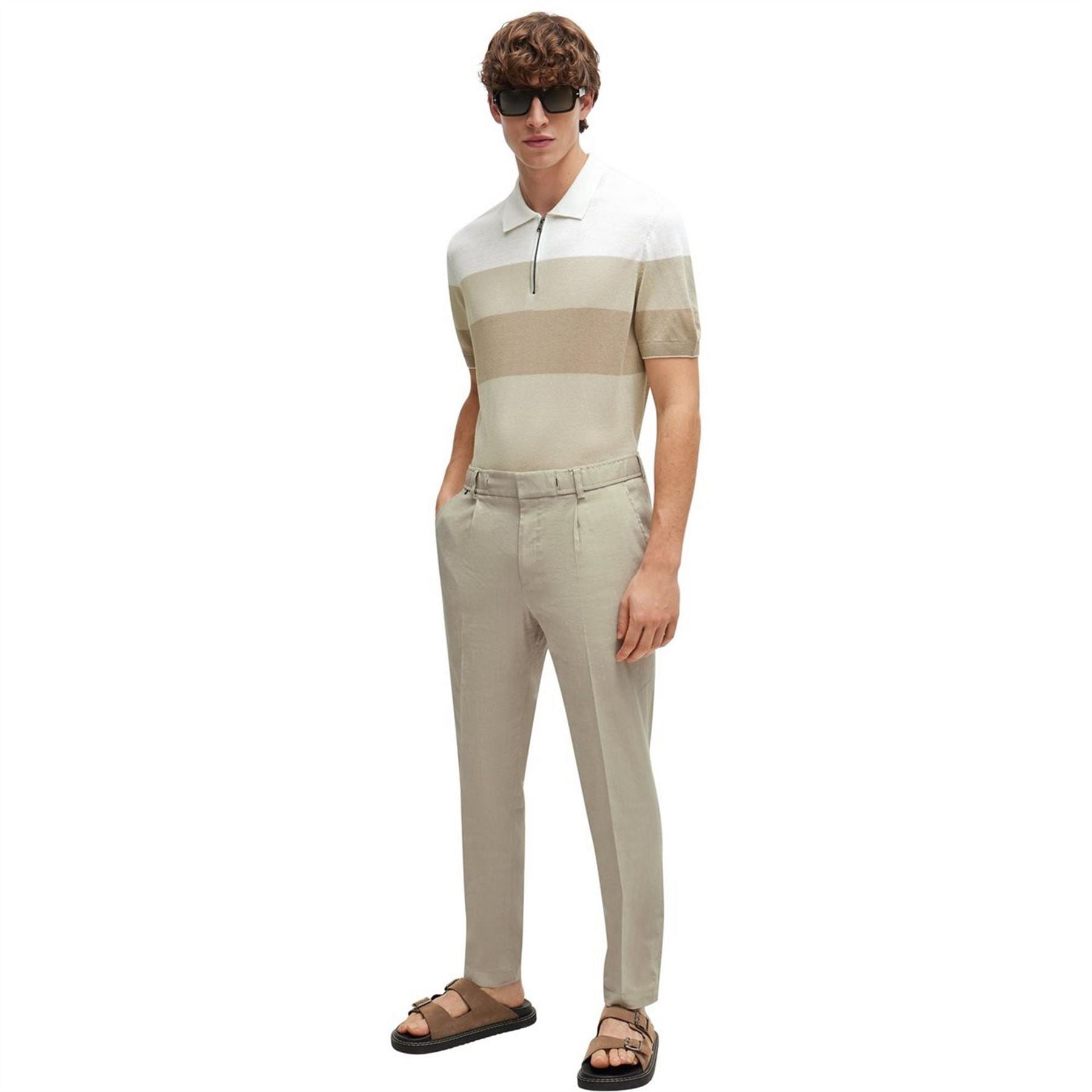 Boss Zip Neck Collared Short Sleeve Shirt