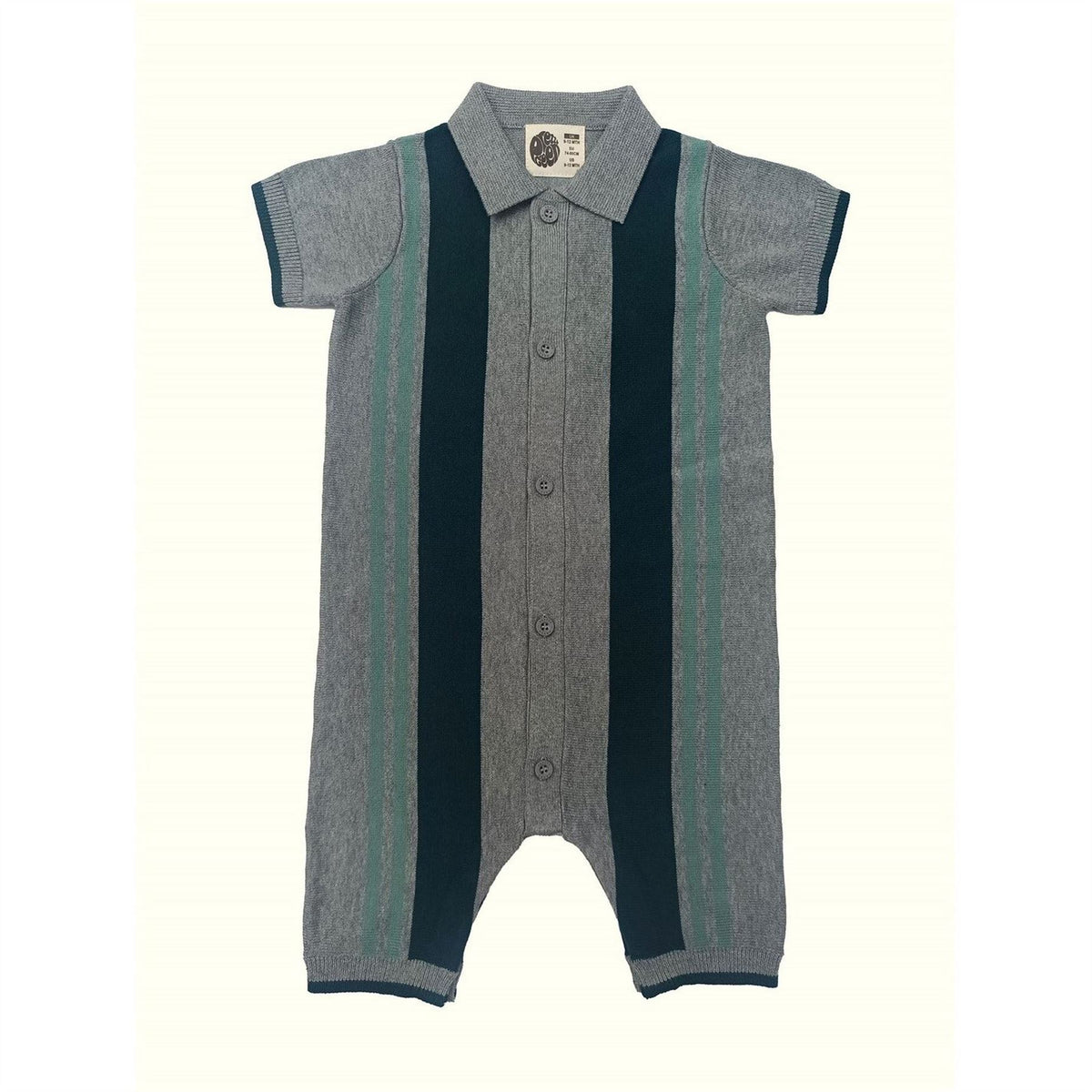 Pretty Green Baby Collared Neck Short Sleeve Vertical Stripe Playsuit