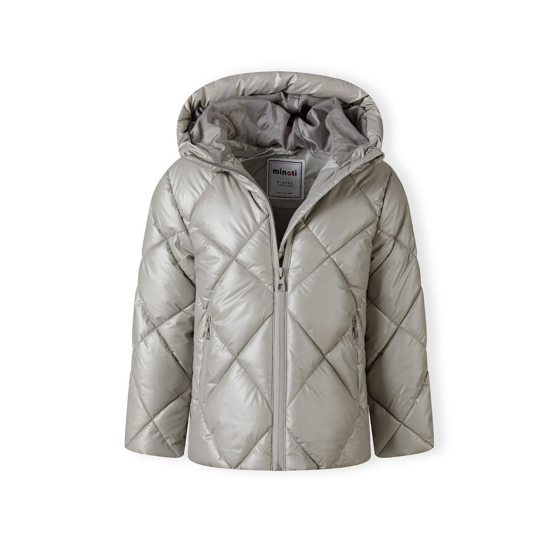 Minoti Girls Quilted Jacket With Hood And Zip Pockets Silver
