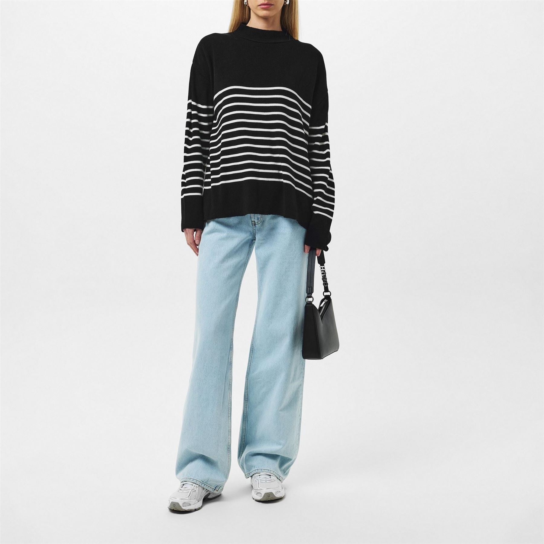 Missy Empire Black  And  White High Neck Oversized Long Sleeve Jumper