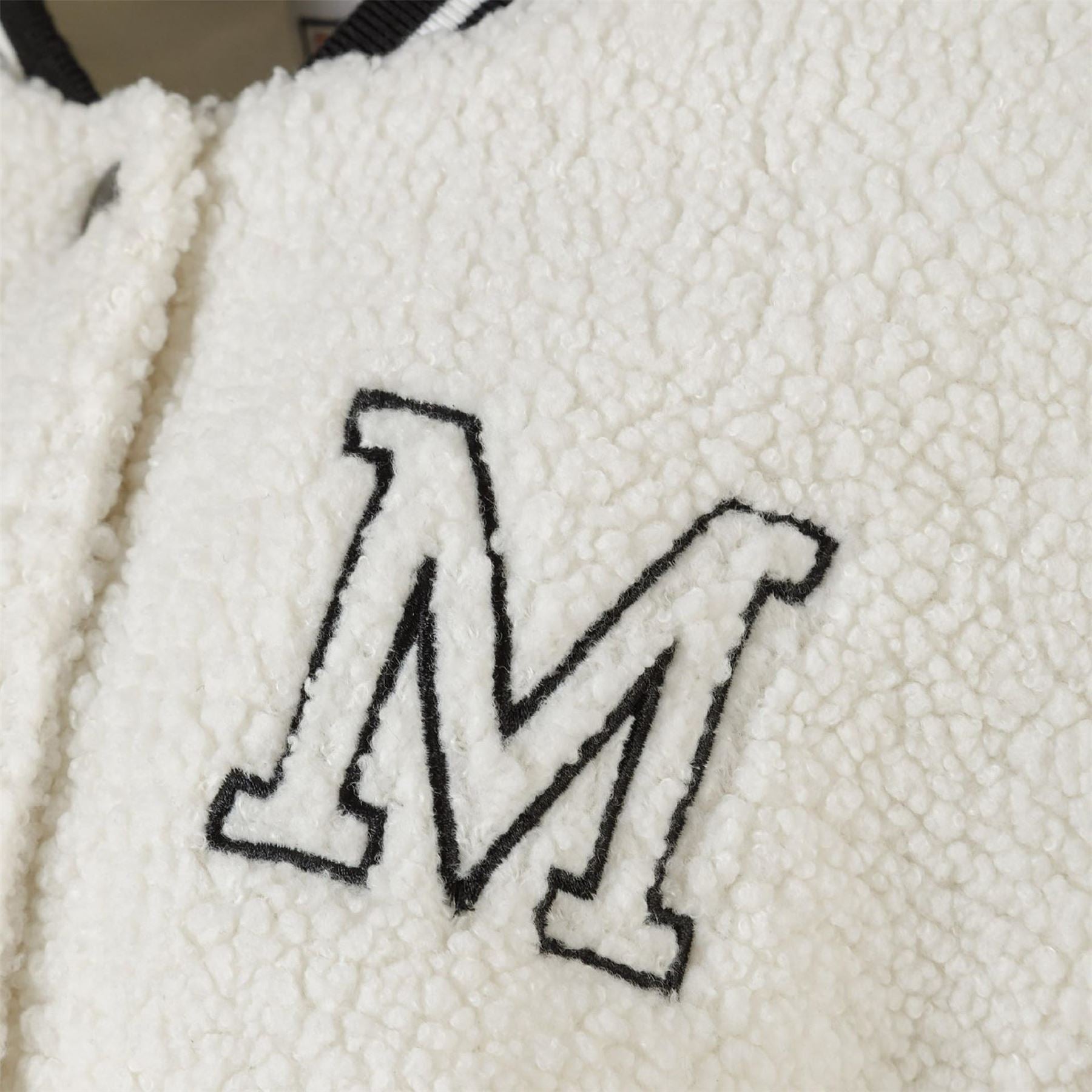 Minoti Girls Borg Baseball Jacket With Chest Embroidery Cream