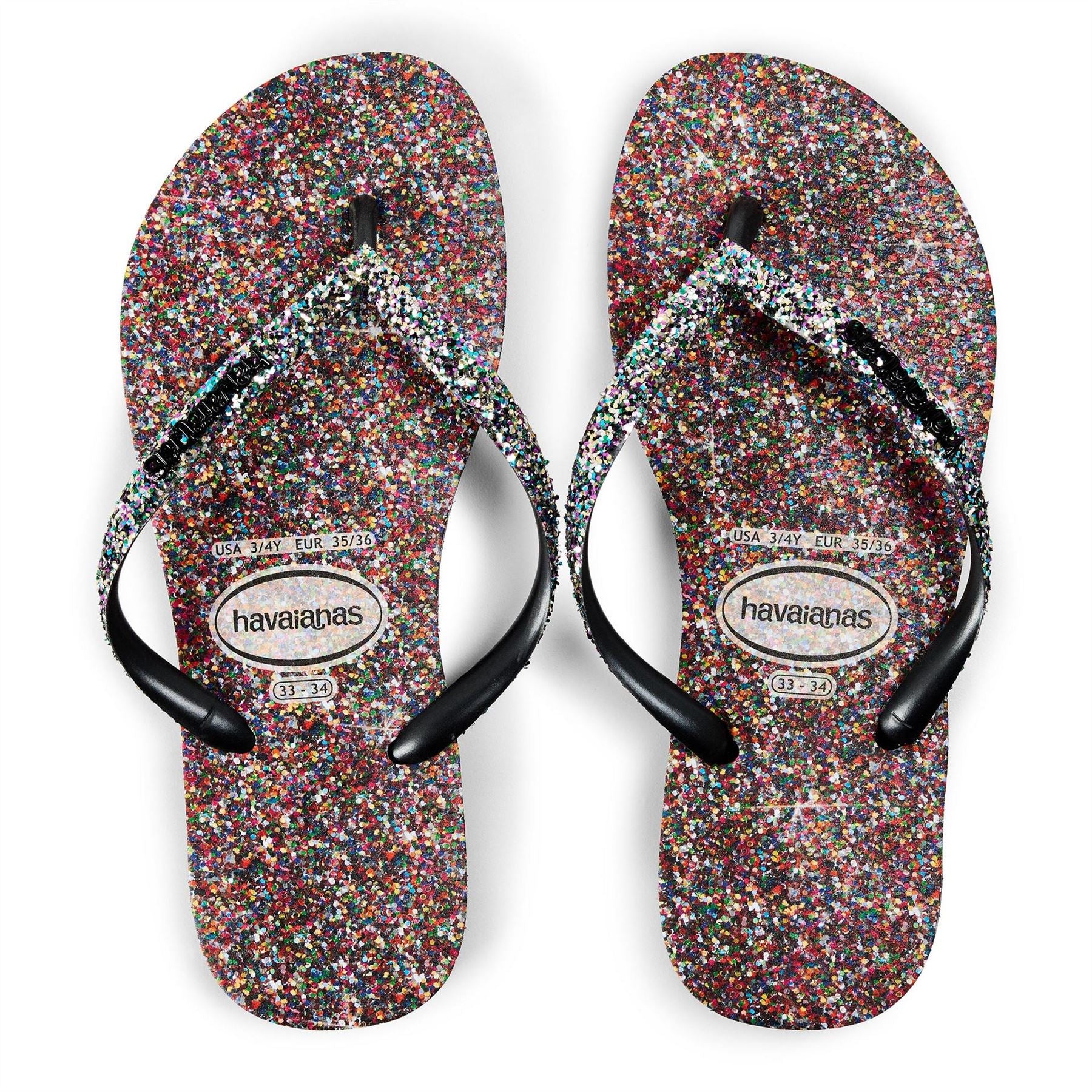 Havaianas Slim Carnaval Black 33 34 Flip Flops Unisex Kids