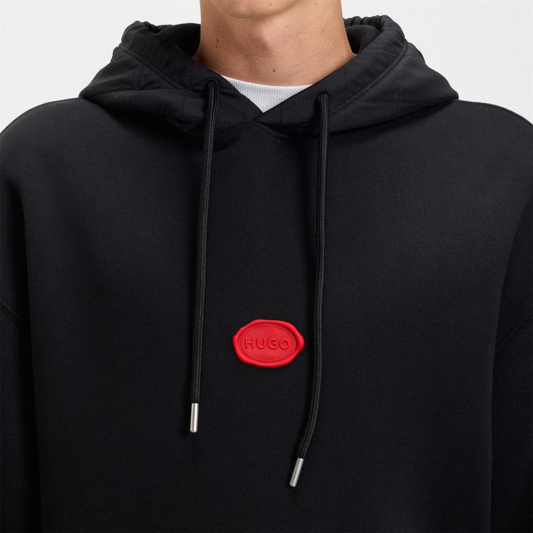 Hugo Hooded Neck Oversize Fit Sweatshirt with Rubber Badge