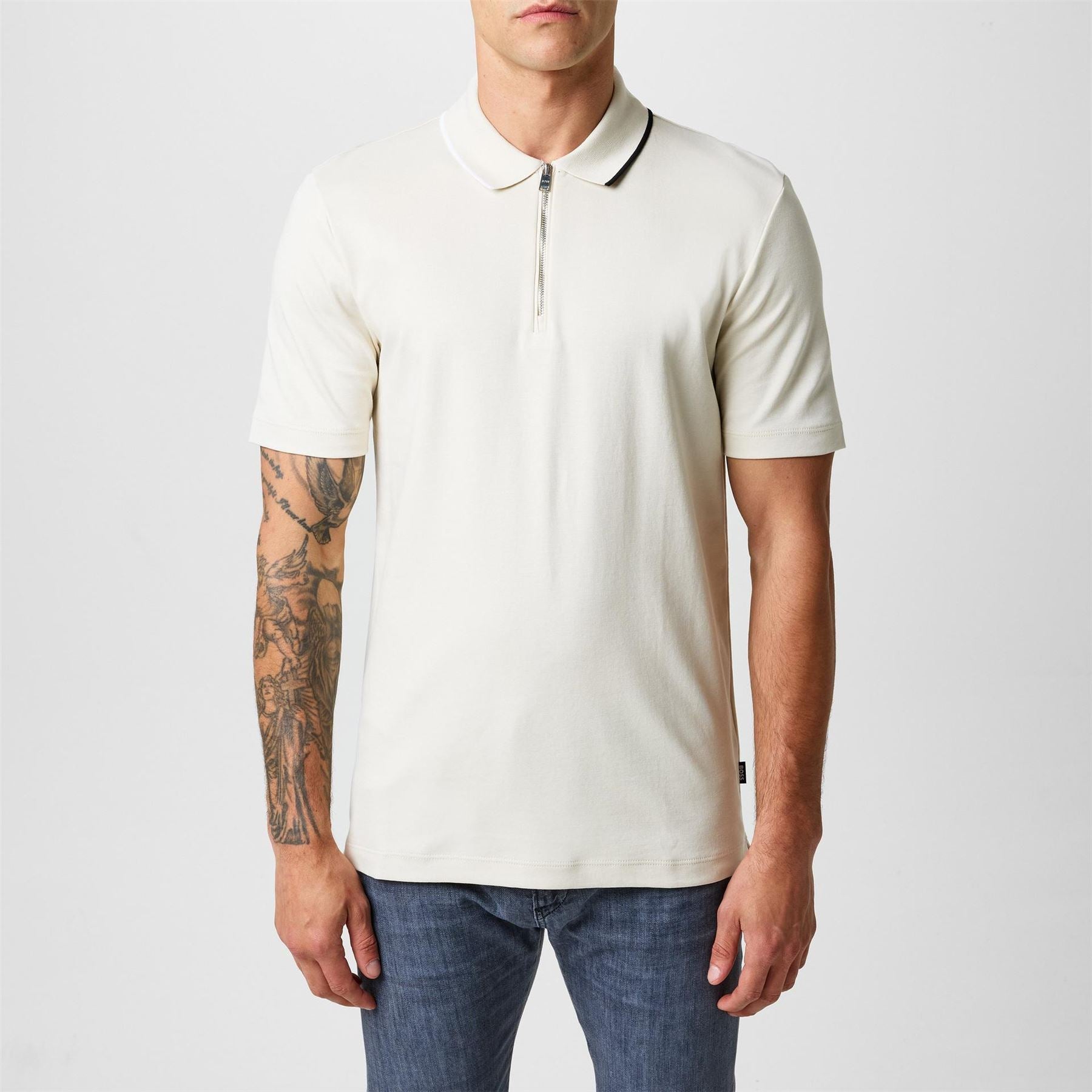 Boss Paras Quarter Zip Cotton Short Sleeve Polo Shirt