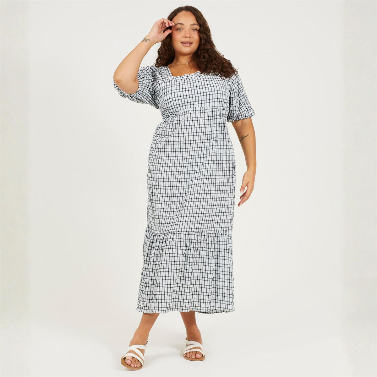 Brave Soul Plus Size Seersucker Maxi Dress With Tie Back Detail