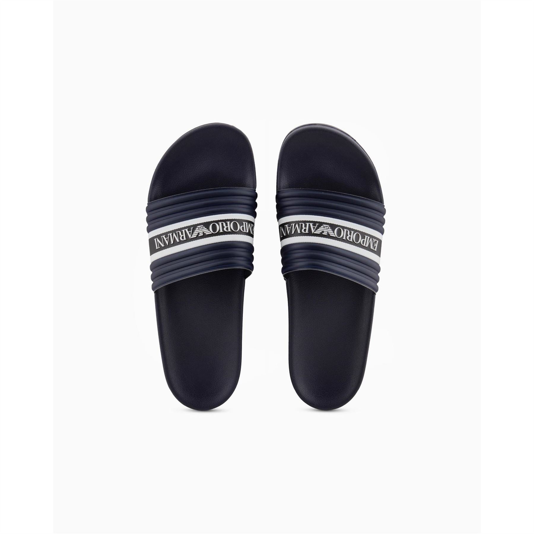 Emporio Armani Logo Print Open Toe Flat Heel Slides