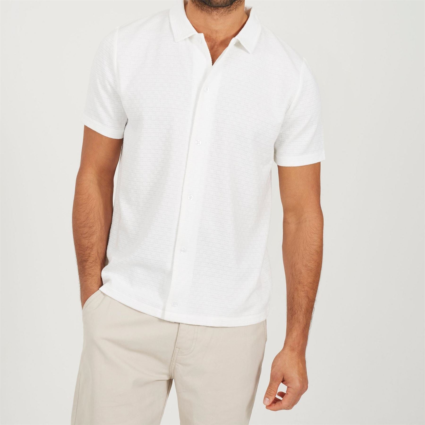 Brave Soul Mens Short Sleeve Button Up Textured Shirt
