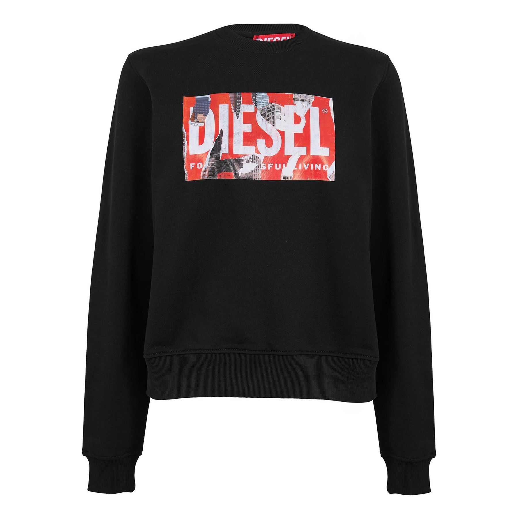 Diesel Crew Neck Ribbed Collar Long Sleeve Jersey Sweatshirt