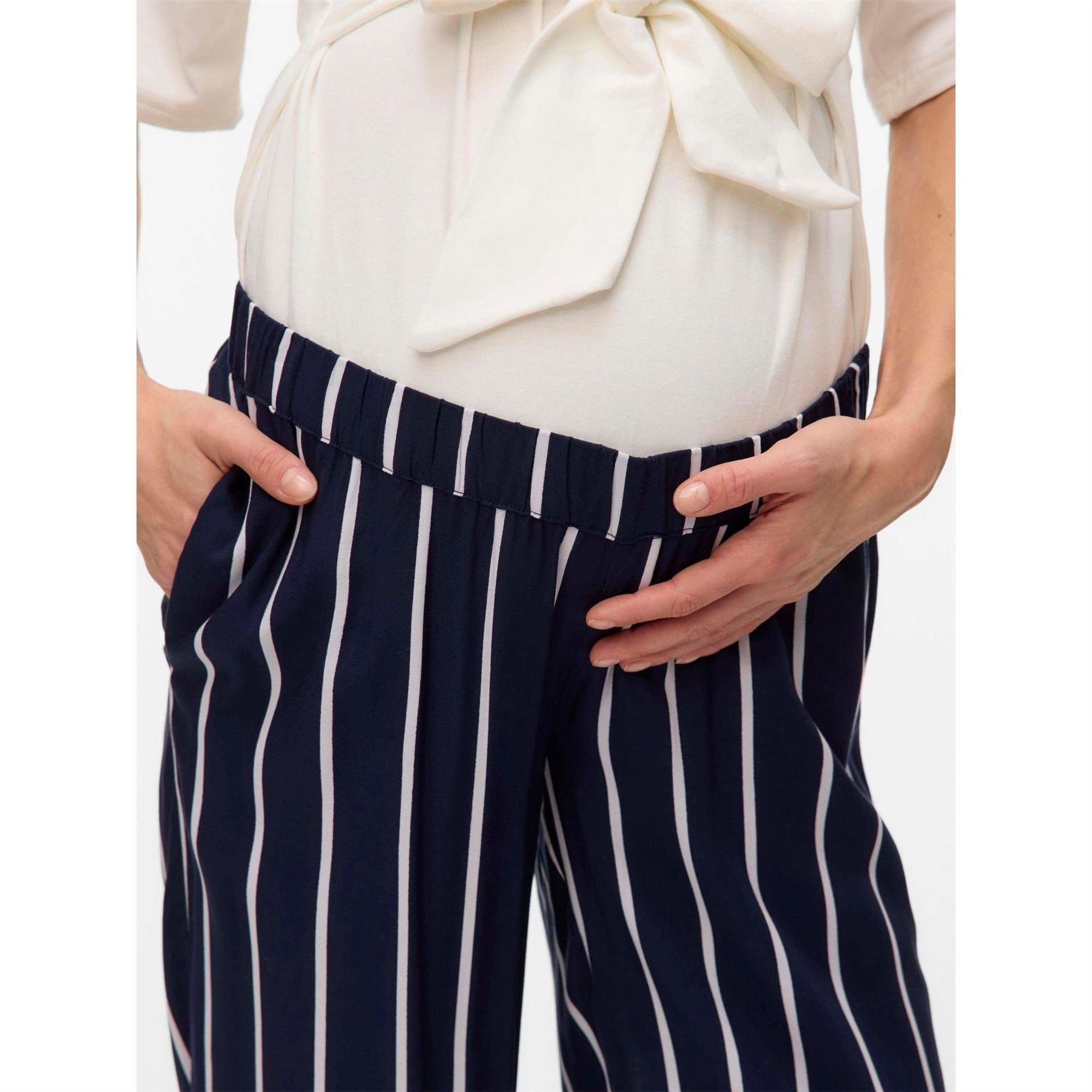Mamalicious Mlsilvie Vertical Stripe Wide Leg Pants