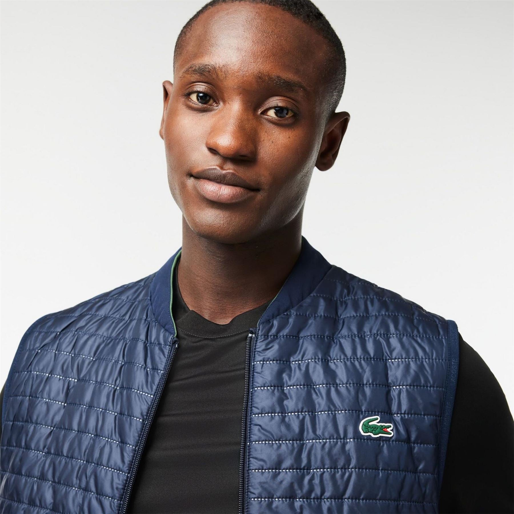 Lacoste Solid Patterned Mock Neck Gilet