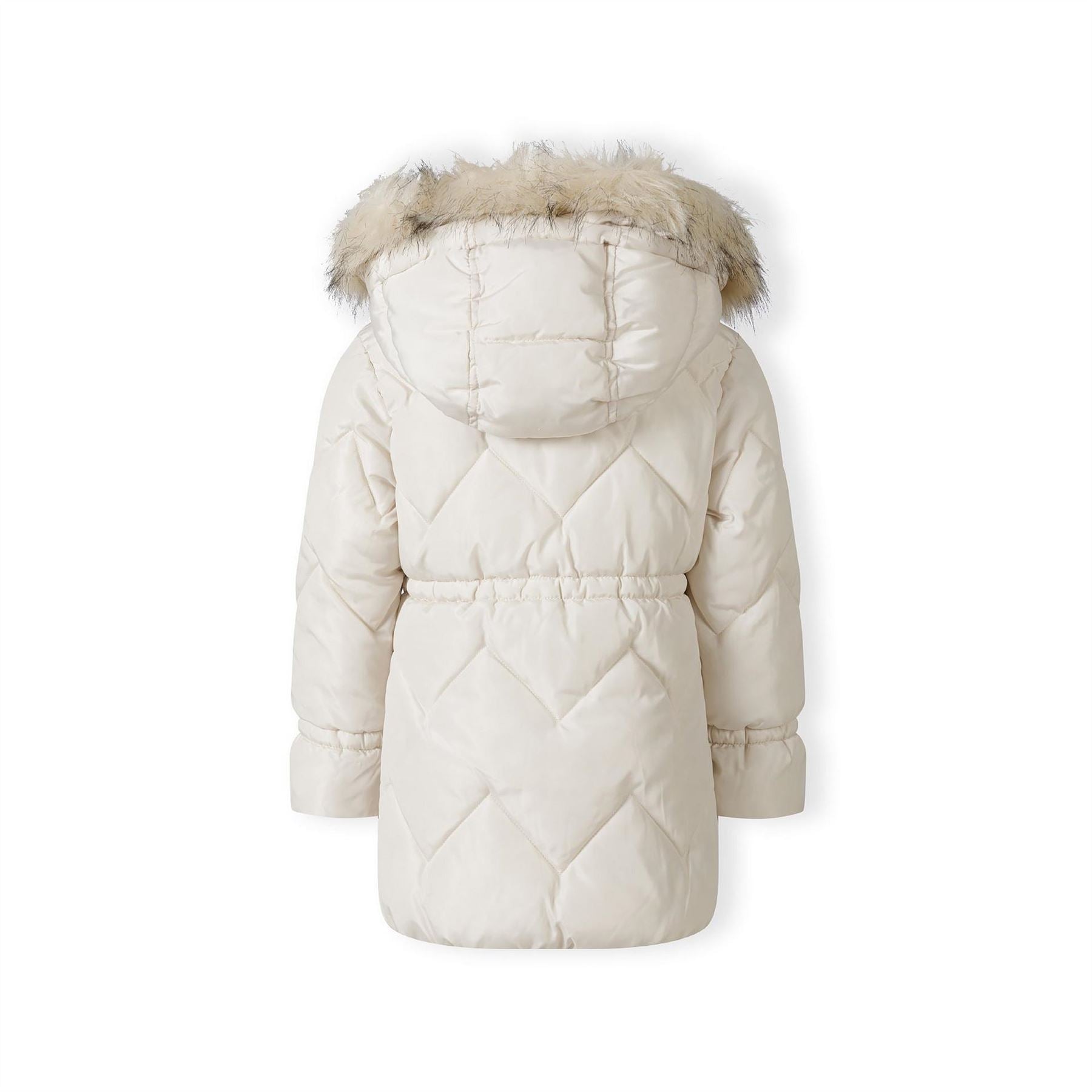 Minoti Girls Mid Length Quilted Winter Jacket With Faux Fur Hood Grey