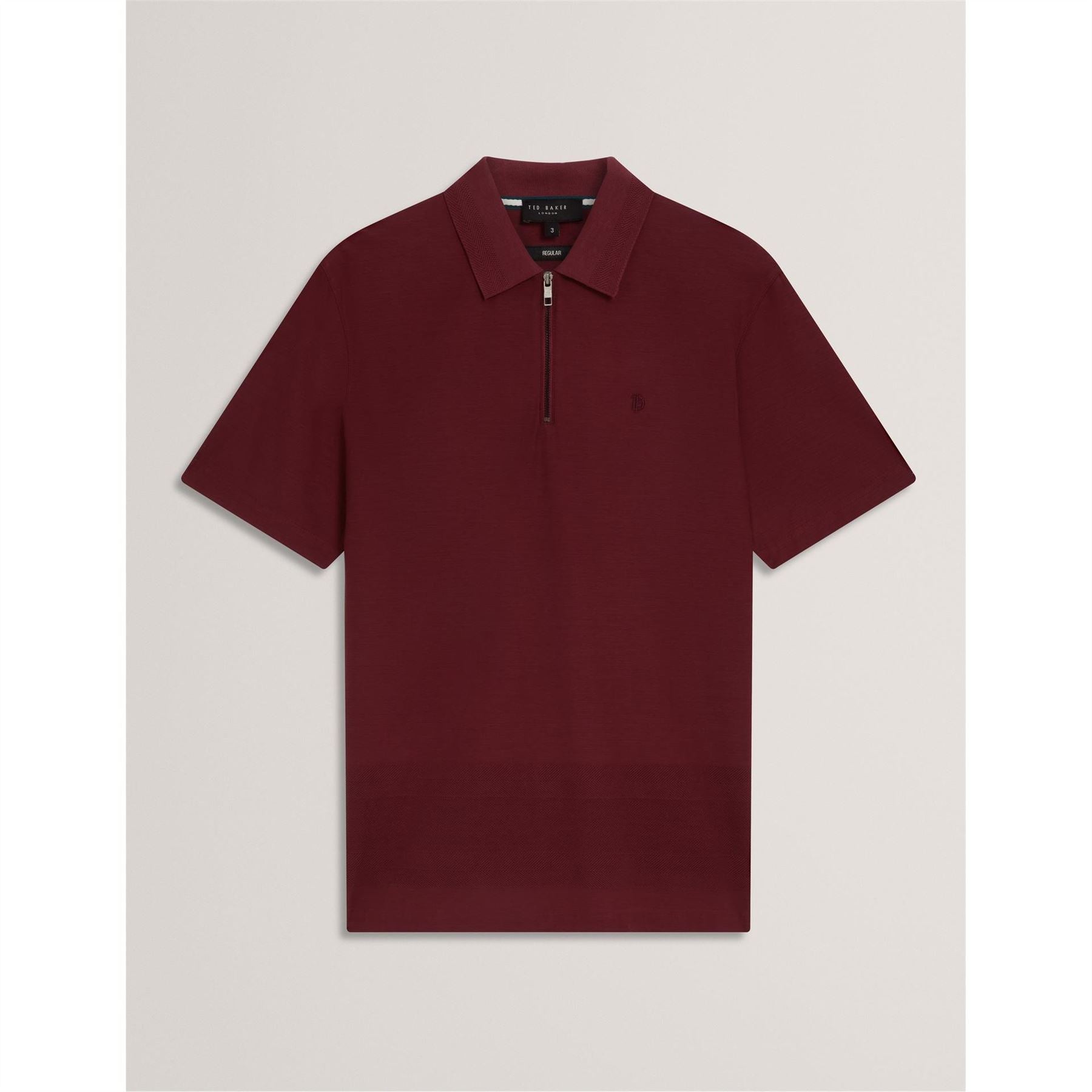 Ted Baker Textured Zip Neck Collared Short Sleeve Polo Shirt