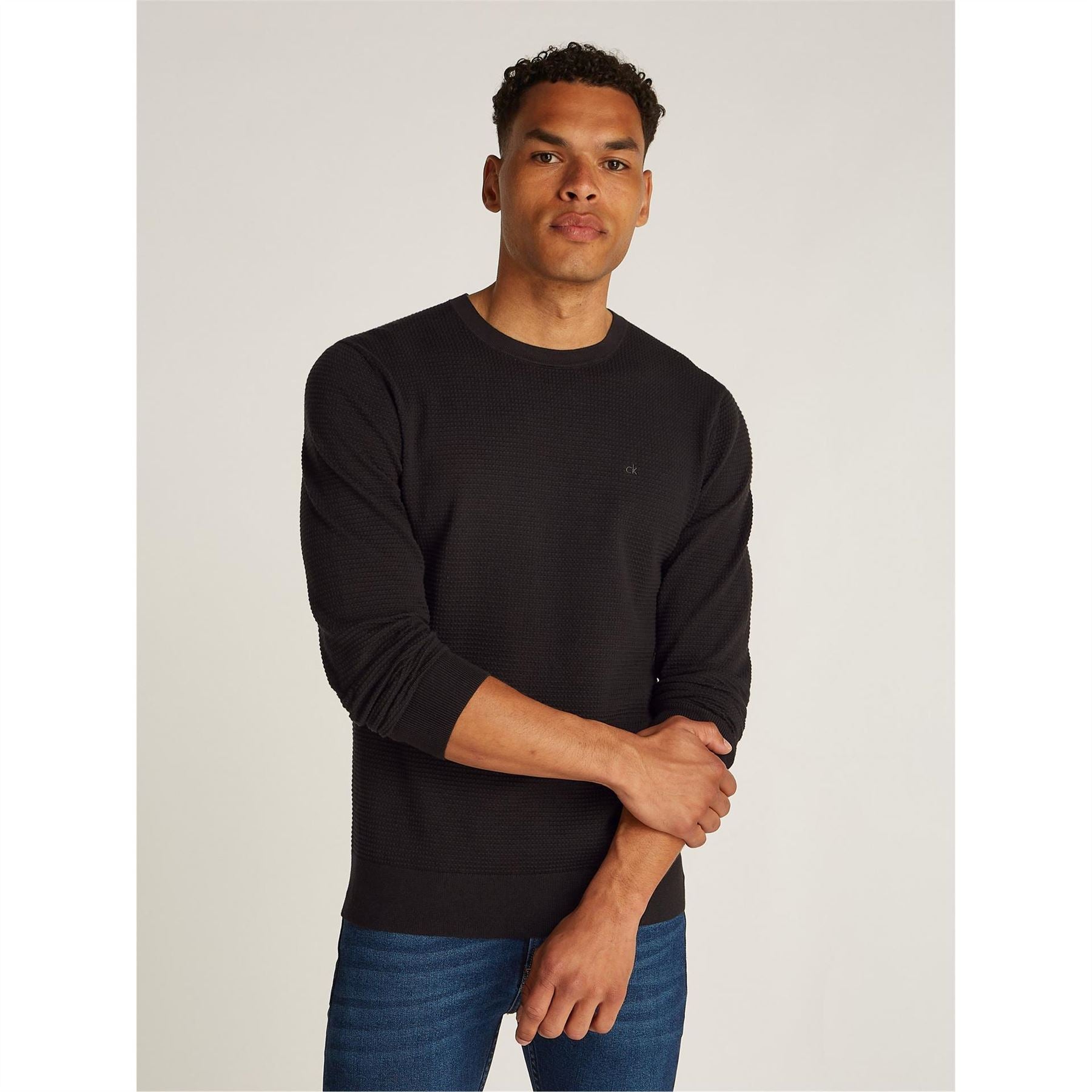 Calvin Klein Waffle Texture Cotton Crew Neck Jumper