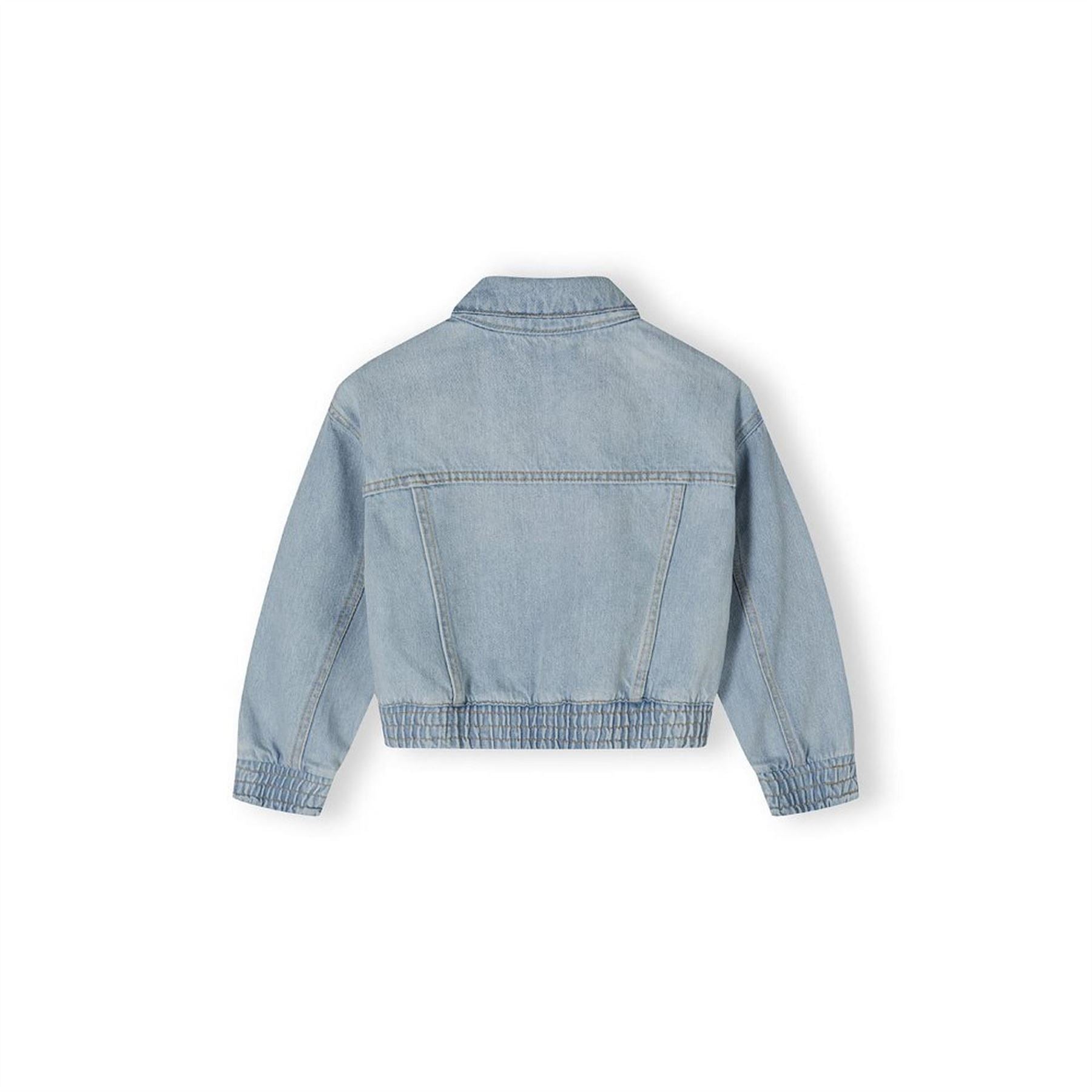 Minoti Girls Cropped Soft Denim Bomber Jacket Light Blue