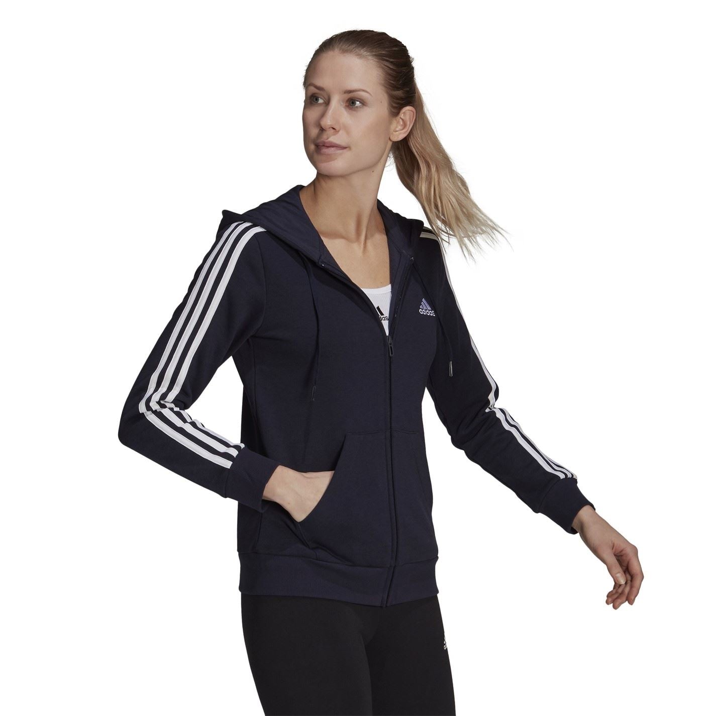 adidas Womens Essentials 3 Stripe Zip Track Hoodie