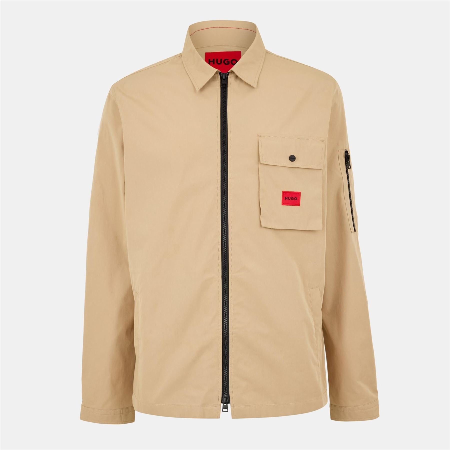 Hugo HUGO Emmond Cotton Long Sleeve Zip Overshirt   Contemporary Design with Logo Detail