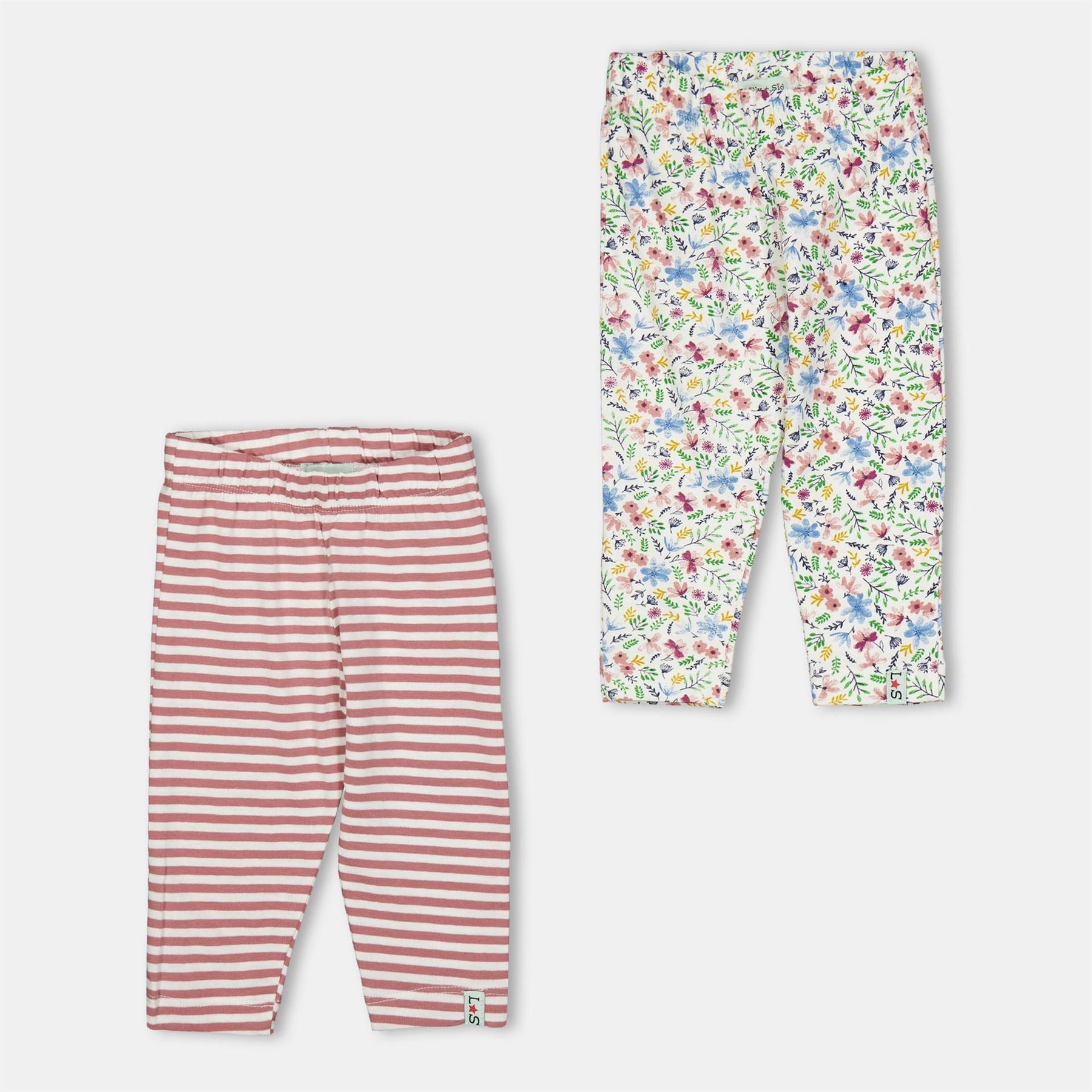 Lilly and Sid  And  Sid Multicoloured Stripe And Floral Print Leggings   2 Pack