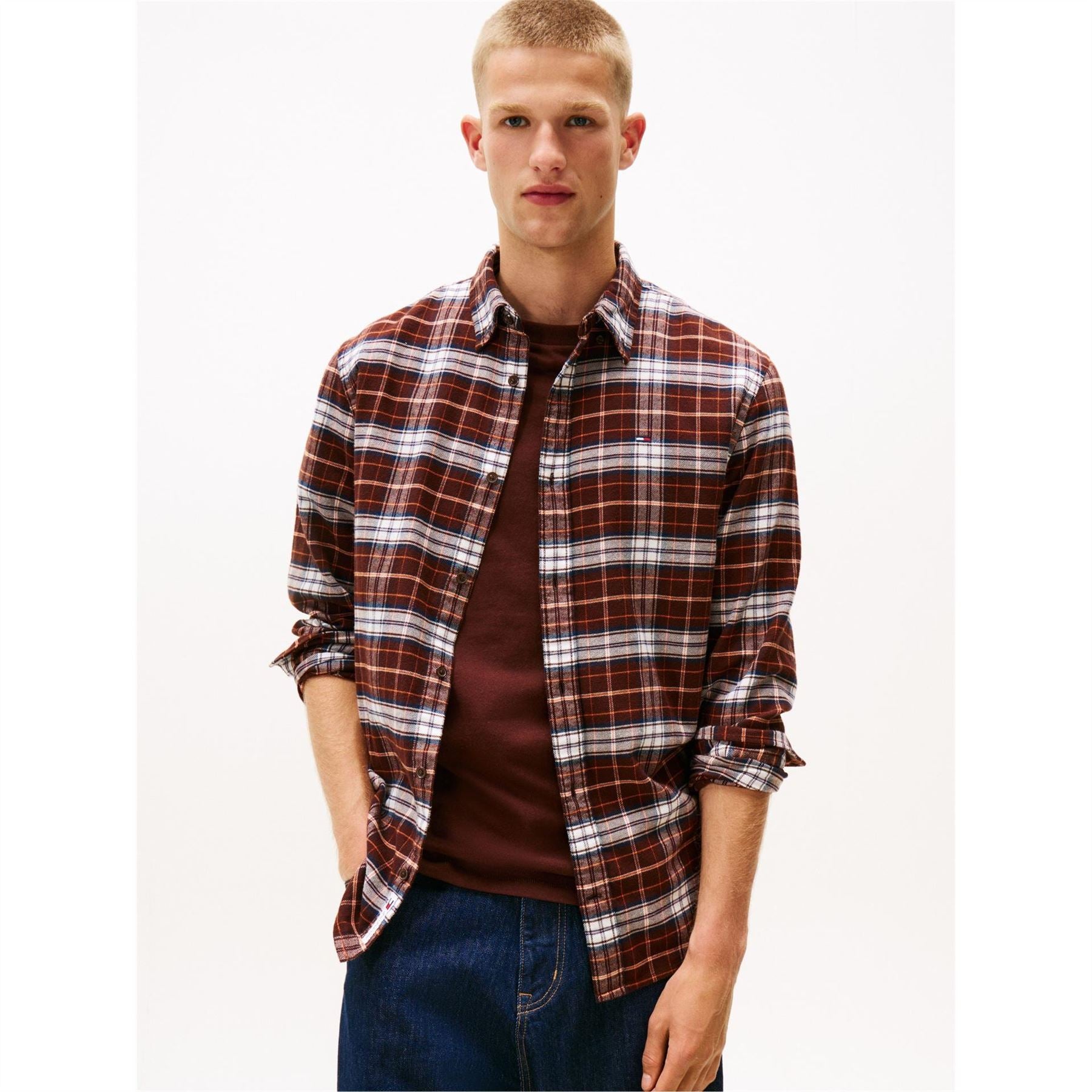 Tommy Jeans Collared Neck Long Sleeve Flannel Shirt