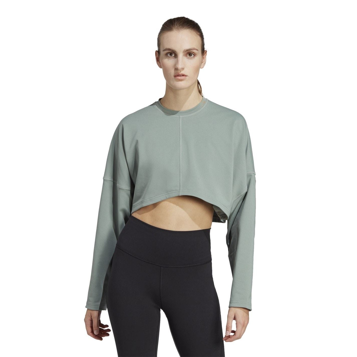 adidas Womens Yoga Studio Crop Sweatshirt Top