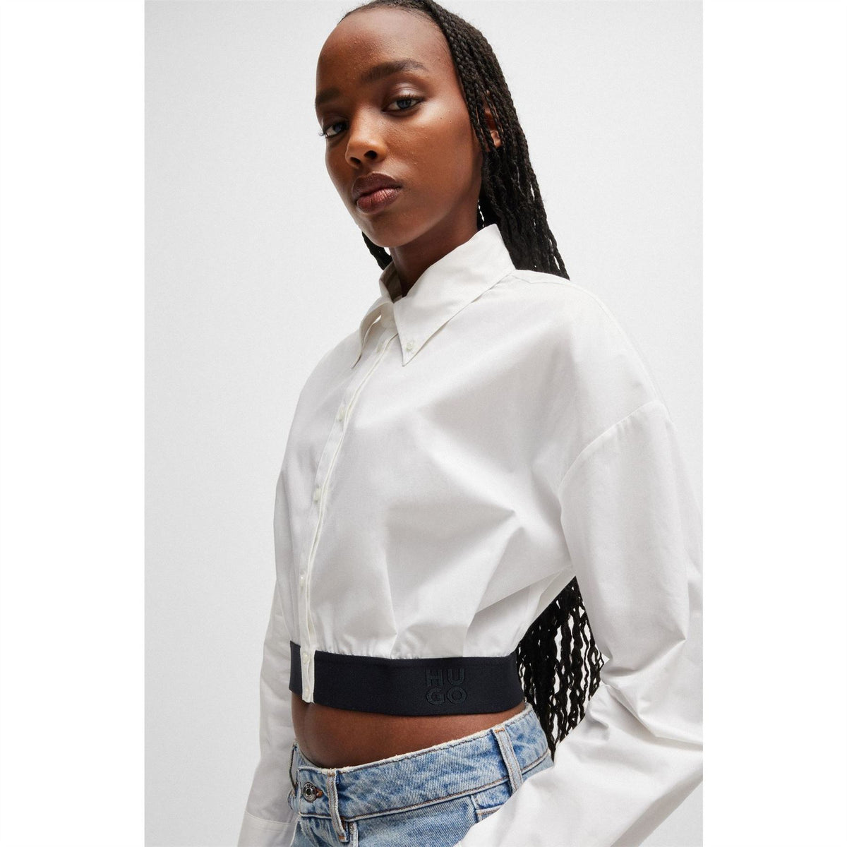 Hugo Collared Neck Drop Shoulder Long Sleeve Shirt