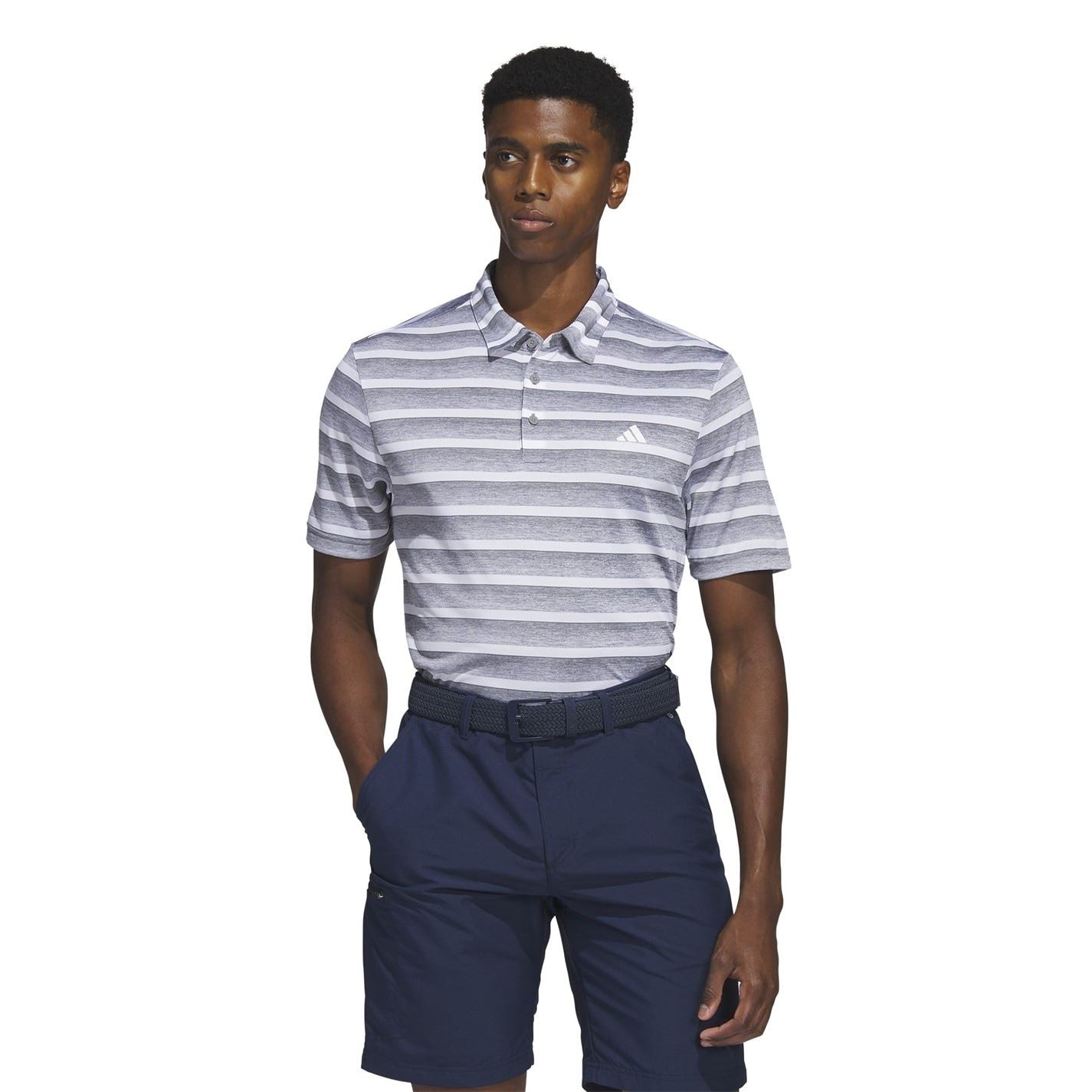 adidas Mens Two Color Striped Golf Polo Shirt