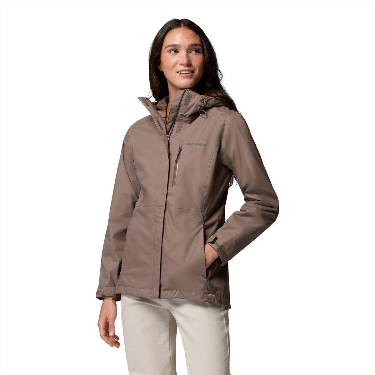 Columbia Pour Solid Patterned Hooded Rain Jacket