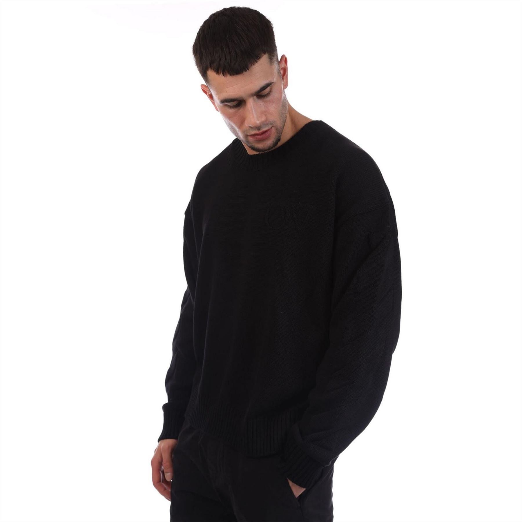 Off White Diagonal Knit Crewneck Sweater