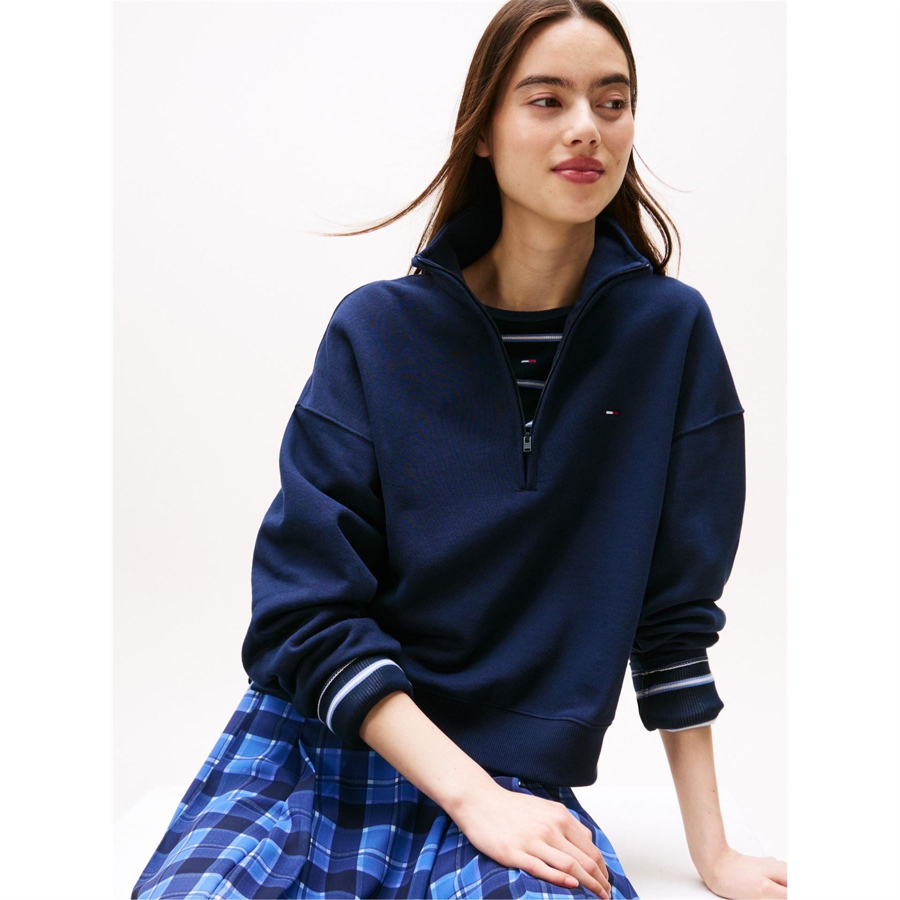 Tommy Jeans Flag Graphic Zip Neck Long Sleeve Sweatshirt
