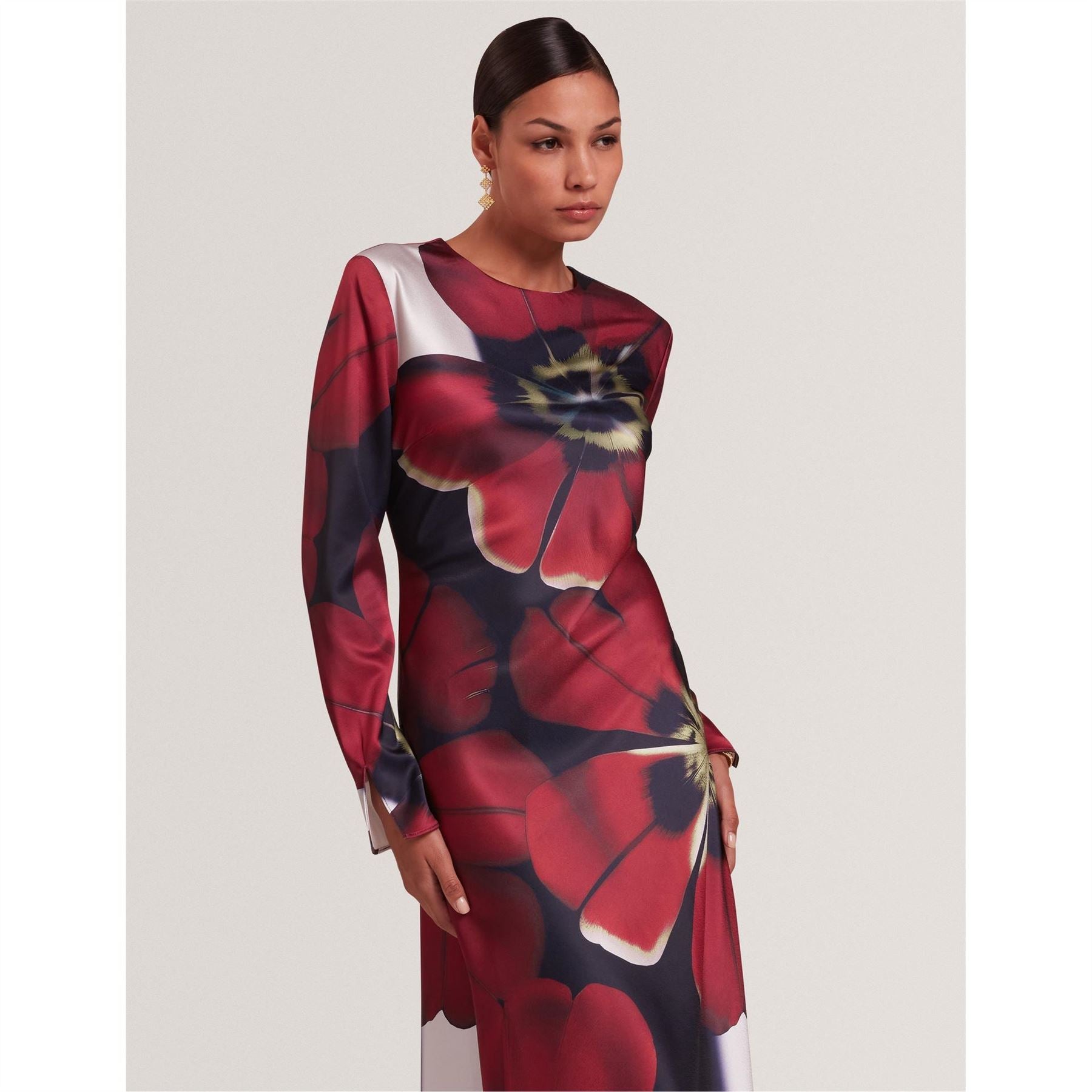 Ted Baker Jewel Neck Long Sleeve Midi Dress