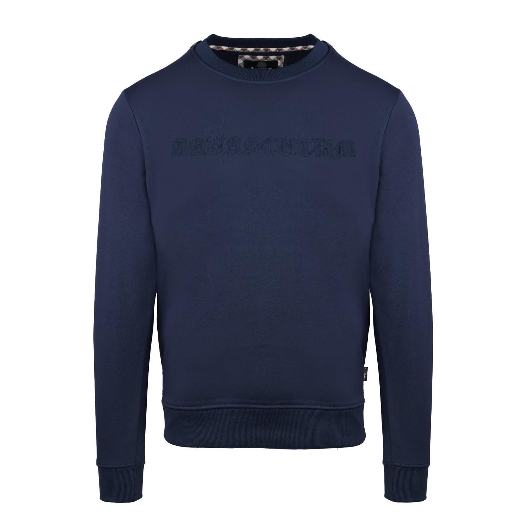 Aquascutum Embroidered Crew Neck Ribbed Collar Long Sleeve Sweatshirt