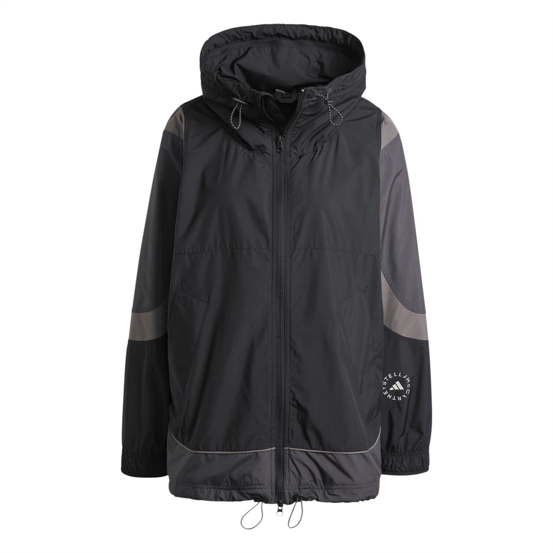 adidas Color Block Hooded Drawstring Windbreaker with Front Zipper Pocket