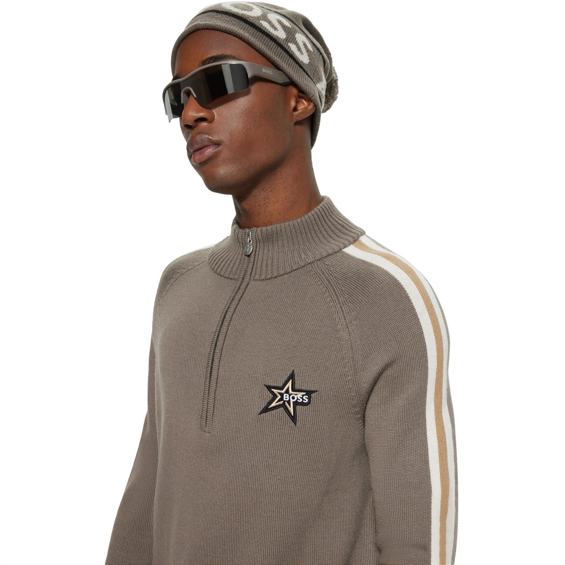 Boss Zip Neck Raglan Sleeve Sweater